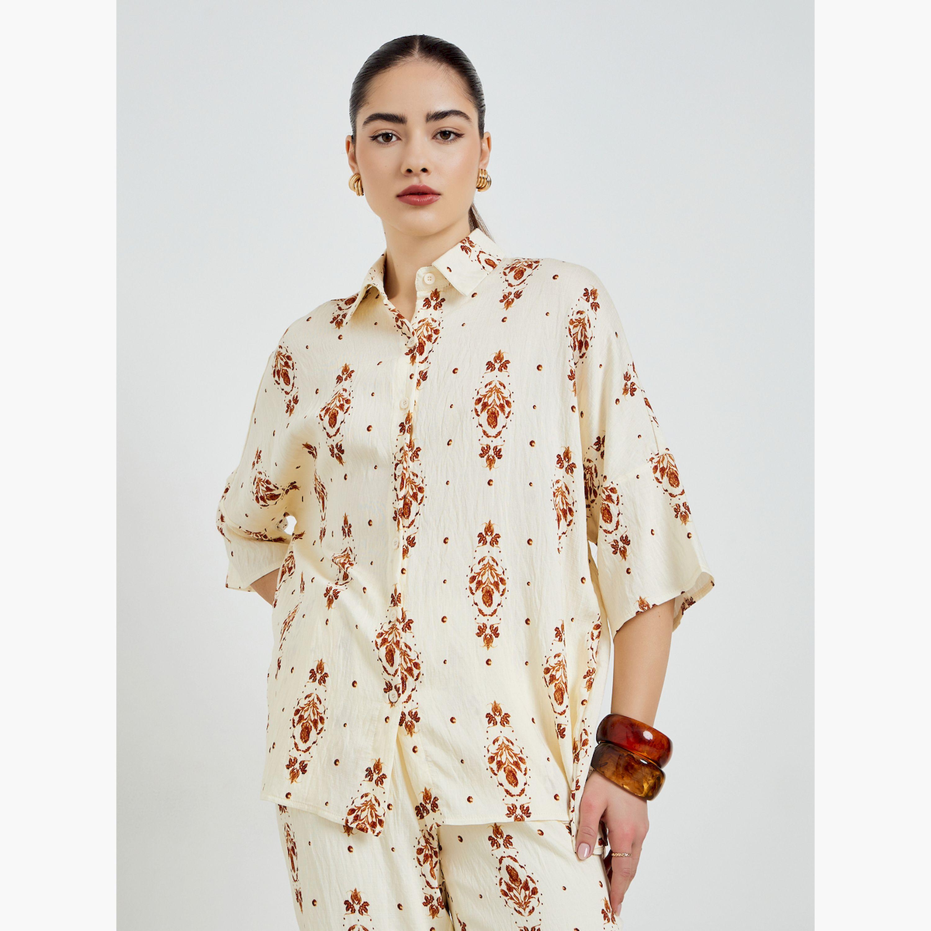 Styli Off-White Printed Shirt and Pants Co-Ords-women-clothing-coordsets-image-2