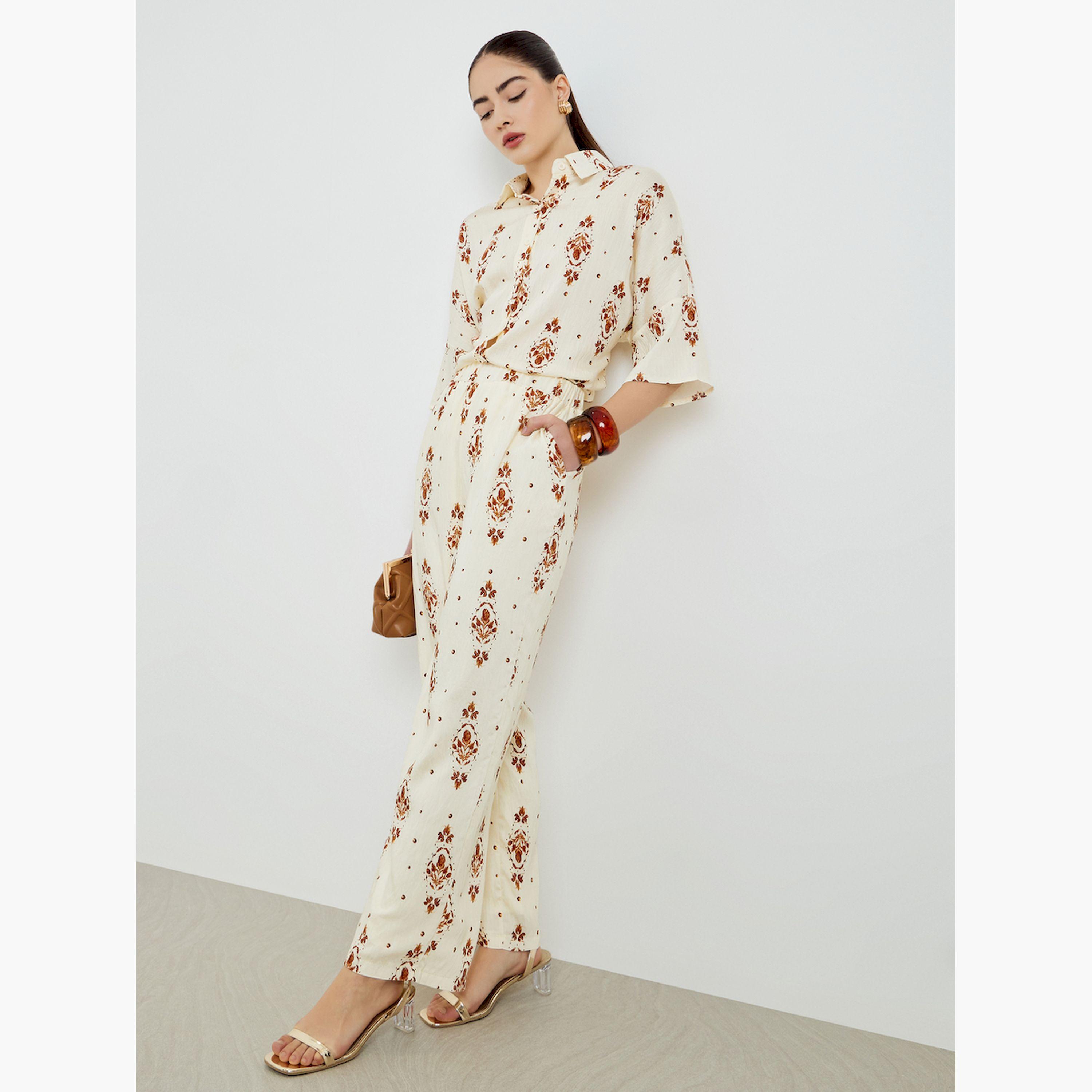 طقم منسق من بنطال وقميص مطبوع-women-clothing-coordsets-image-6