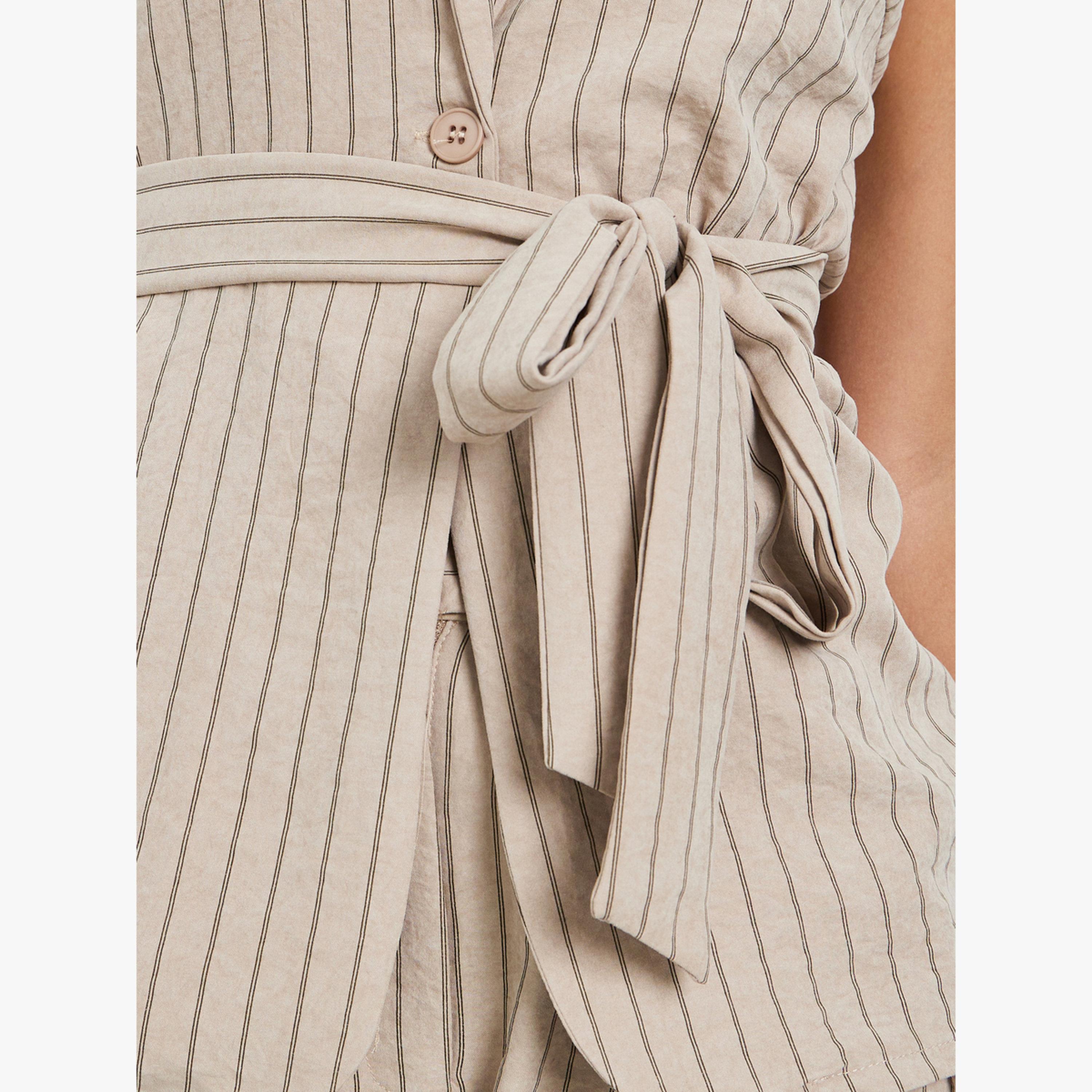 Styli Beige Striped Blazer and Wide Leg Pants Co-ords-women-clothing-coordsets-image-5