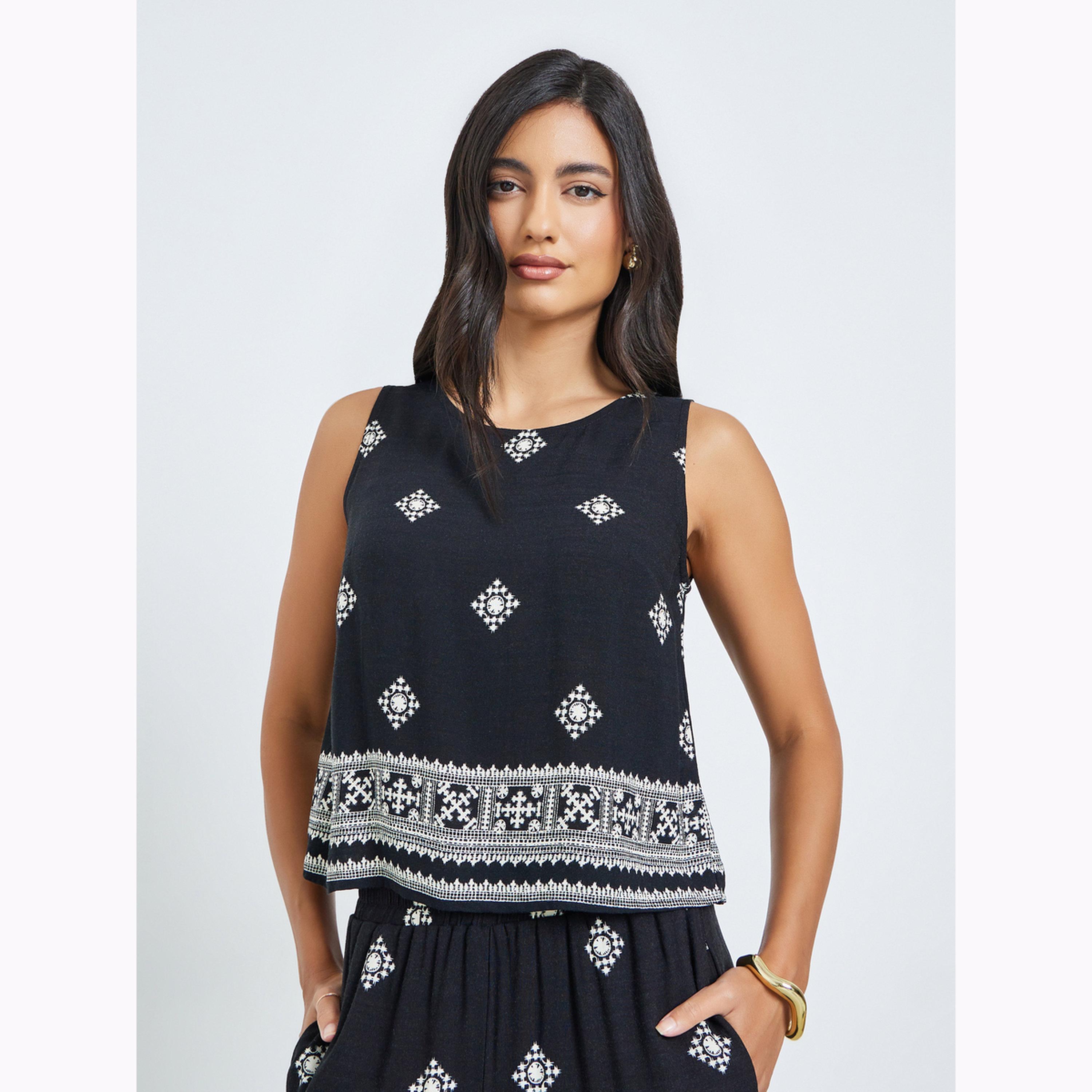 طقم منسق من بنطال وبلوزة بلا أكمام مطبوعة-women-clothing-coordsets-image-3