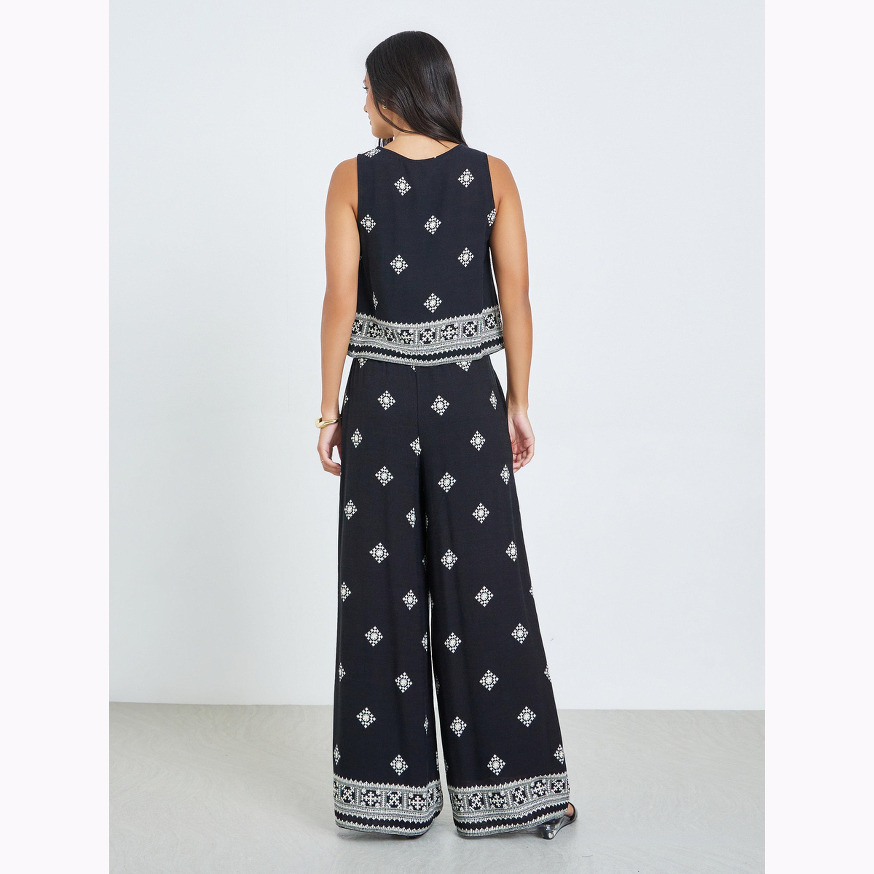 Styli Black Printed Sleeveless Top and Pants Co-ords-women-clothing-coordsets-image-4
