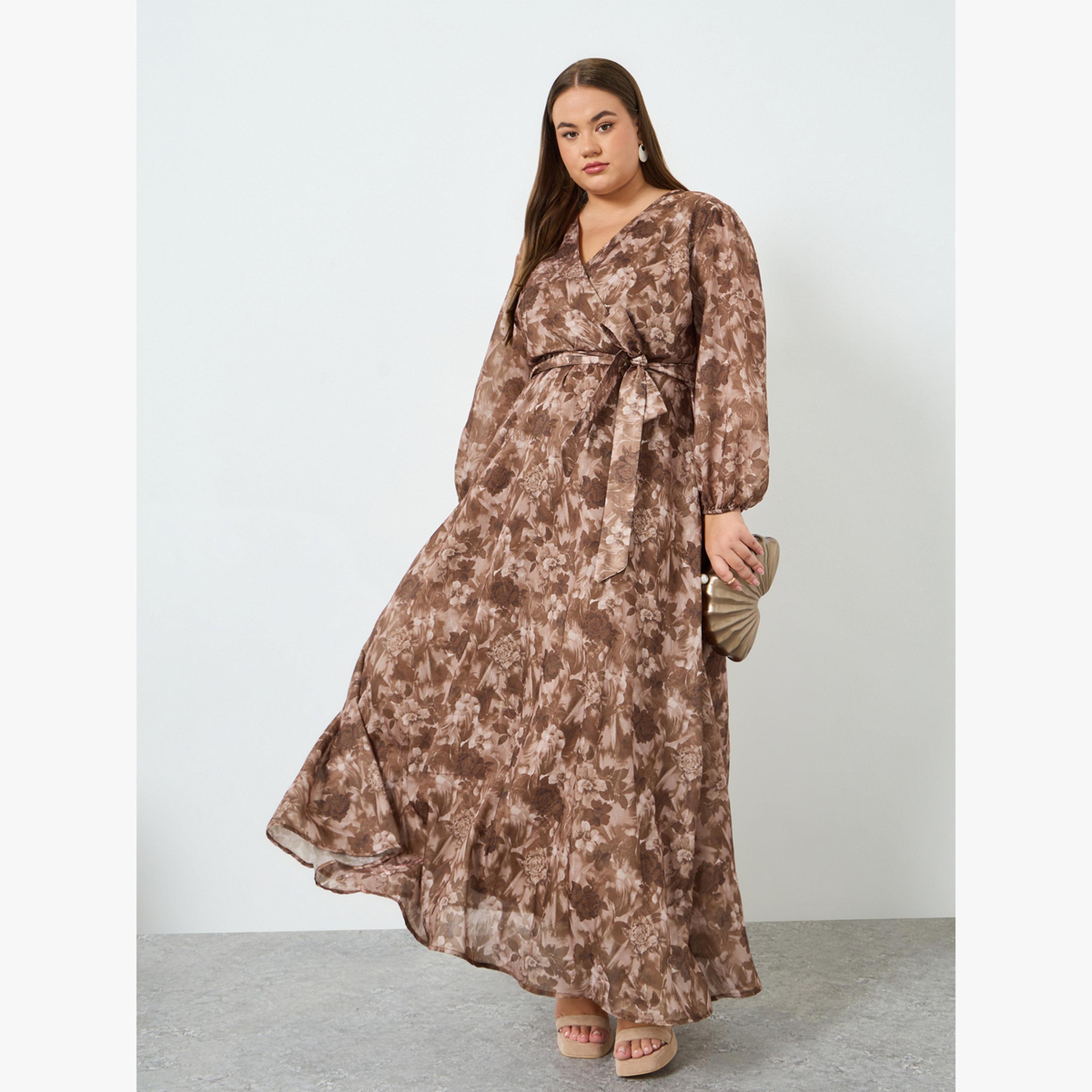 Styli Plus Size Floral Maxi Dress with Tie-Belt-women-clothing-dresses-image-3