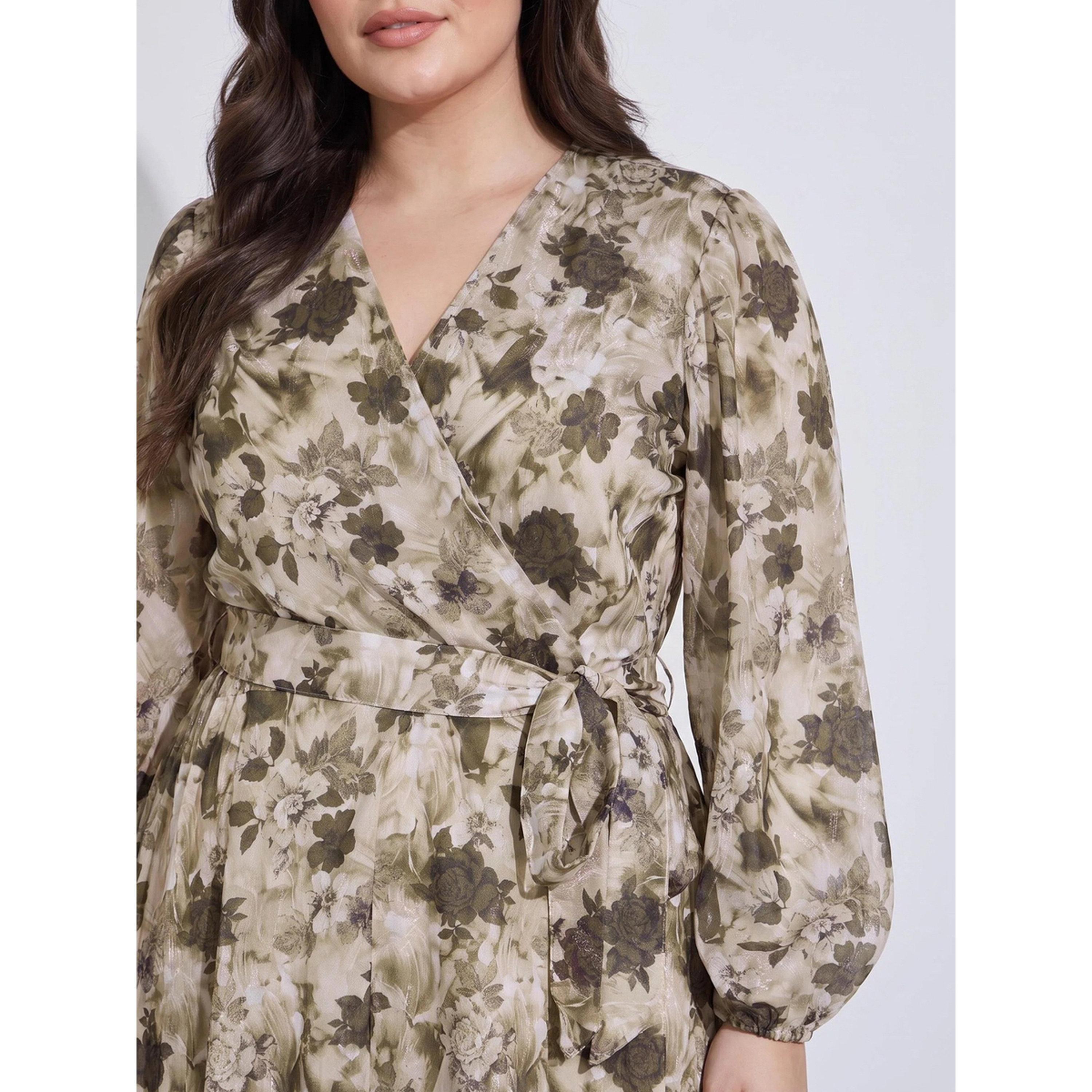 ستايلي - فستان ماكسي تصميم A متعدد الألوان نقشة زهور مقاس كبير رباط عند الخصر-women-clothing-dresses-image-4