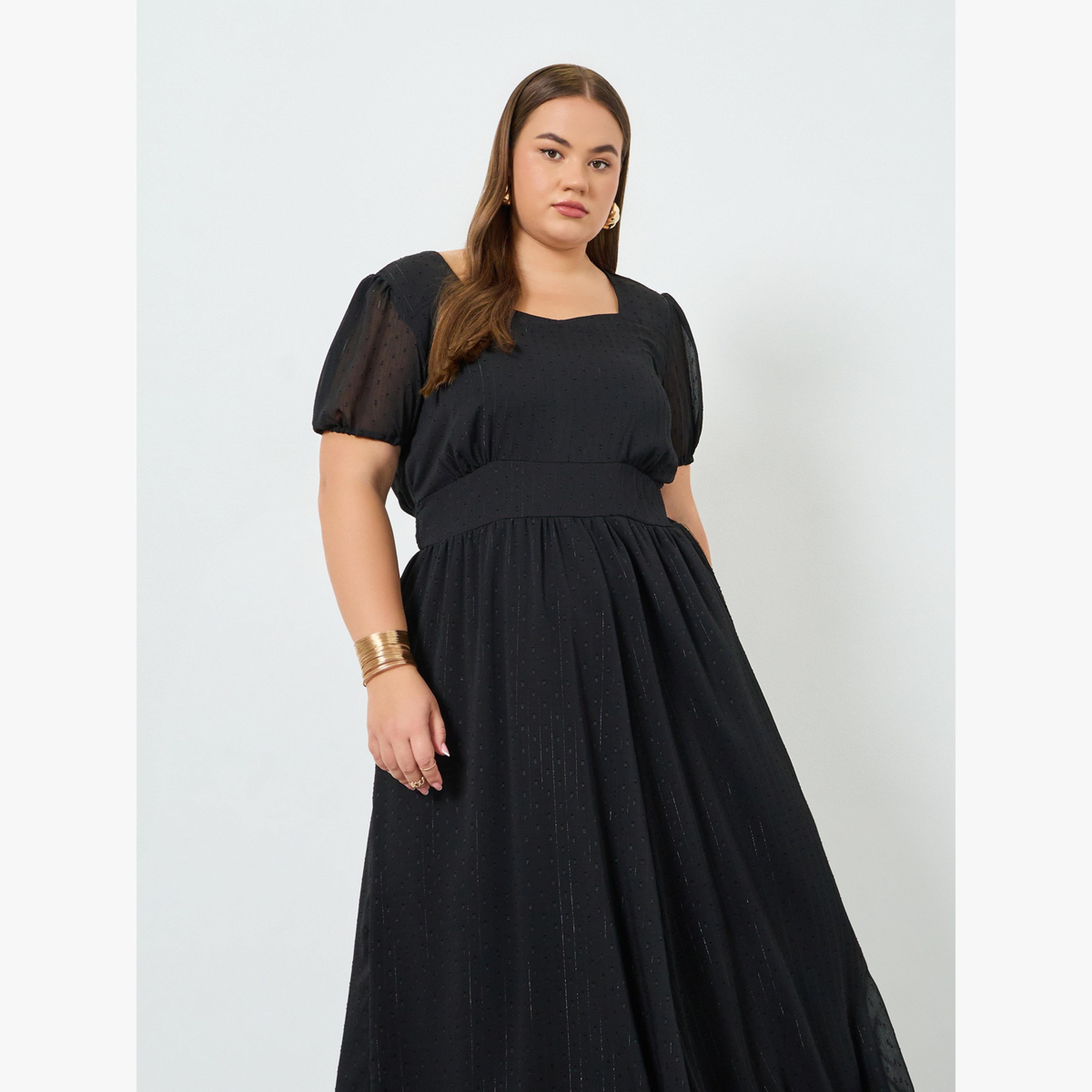 فستان طويل بخيوط دوبي ومقاس كبير مع ياقة قلب-women-clothing-dresses-image-2