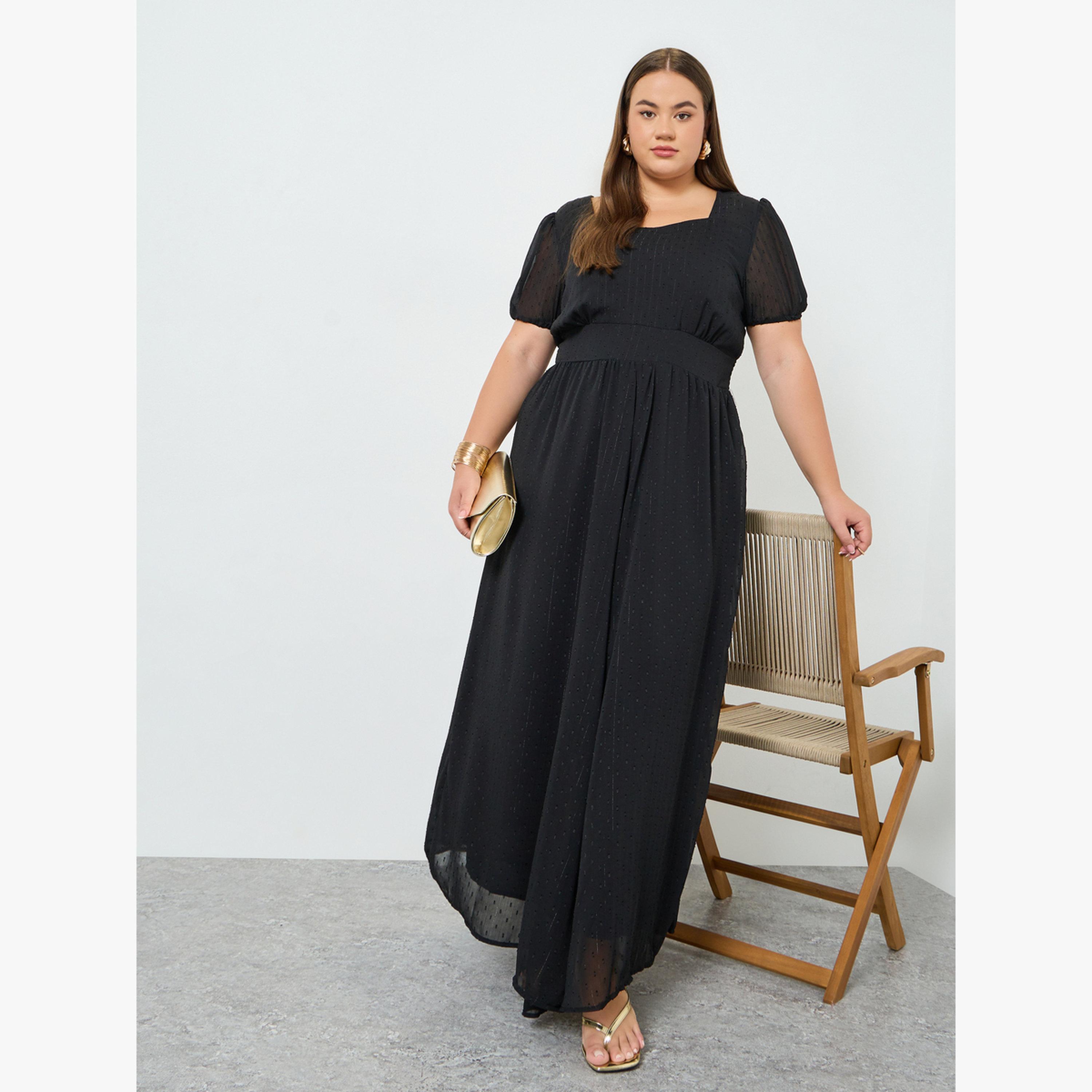 فستان طويل بخيوط دوبي ومقاس كبير مع ياقة قلب-women-clothing-dresses-image-3