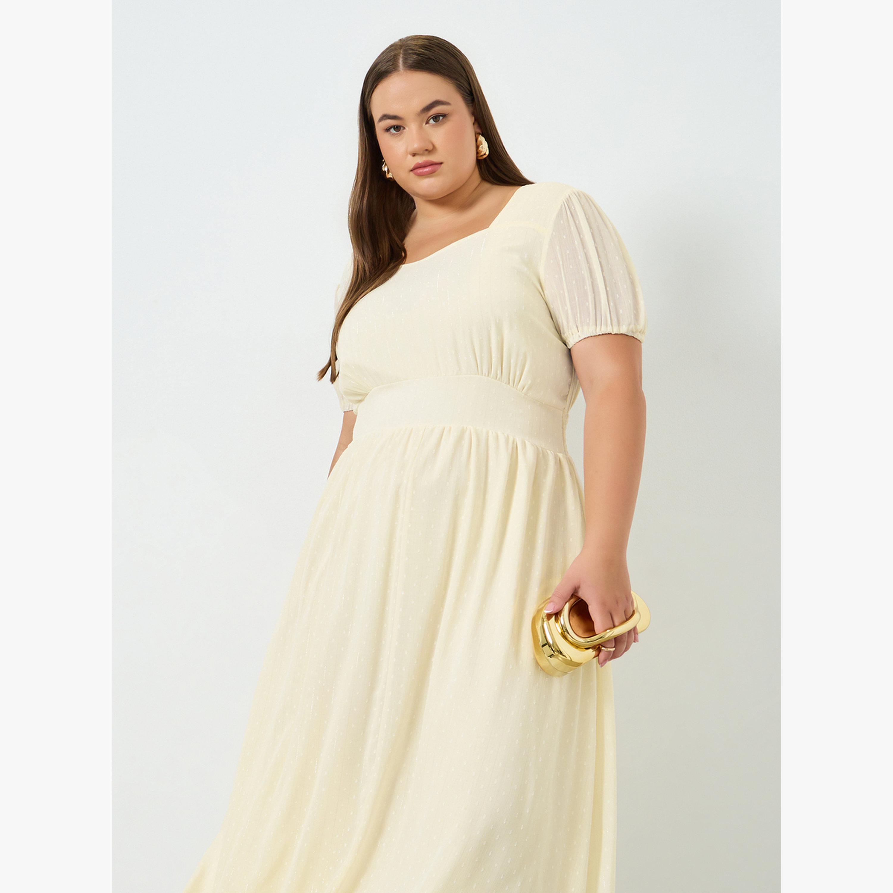 فستان طويل بخيوط دوبي ومقاس كبير مع ياقة قلب-women-clothing-dresses-image-2
