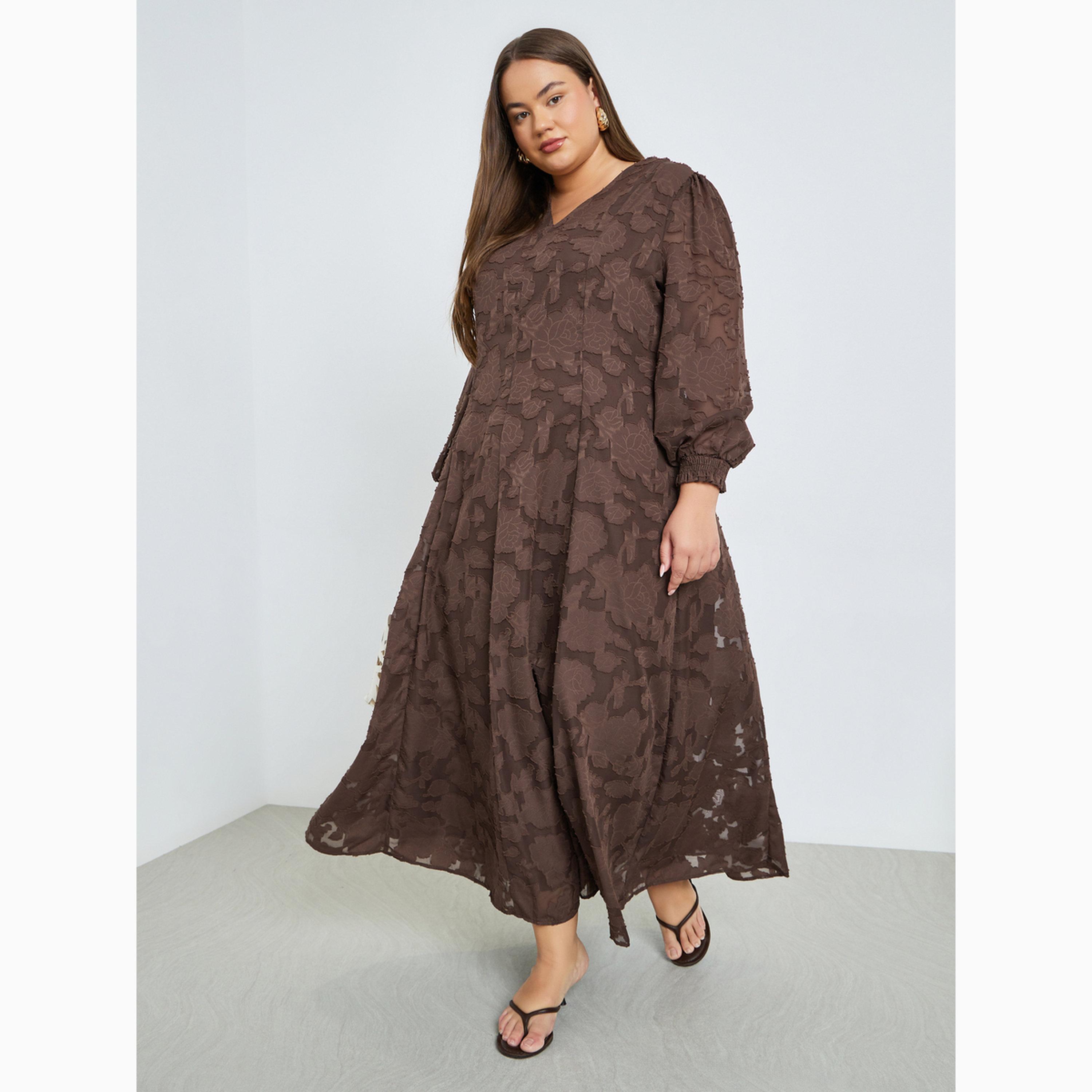 فستان طويل جاكار مقاس كبير-women-clothing-dresses-image-1