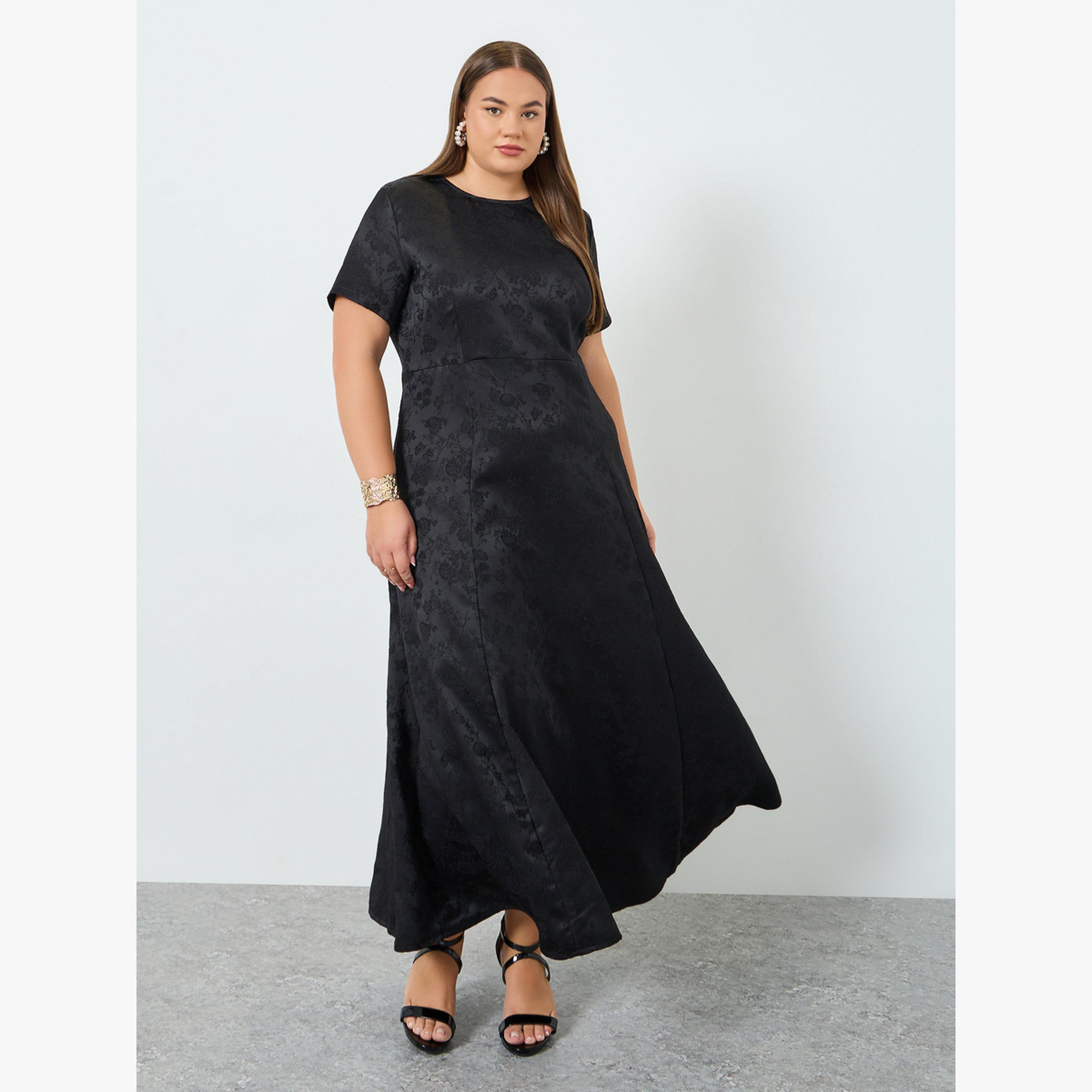 Styli Plus Size Jacquard A-Line Maxi Dress-women-clothing-dresses-image-1