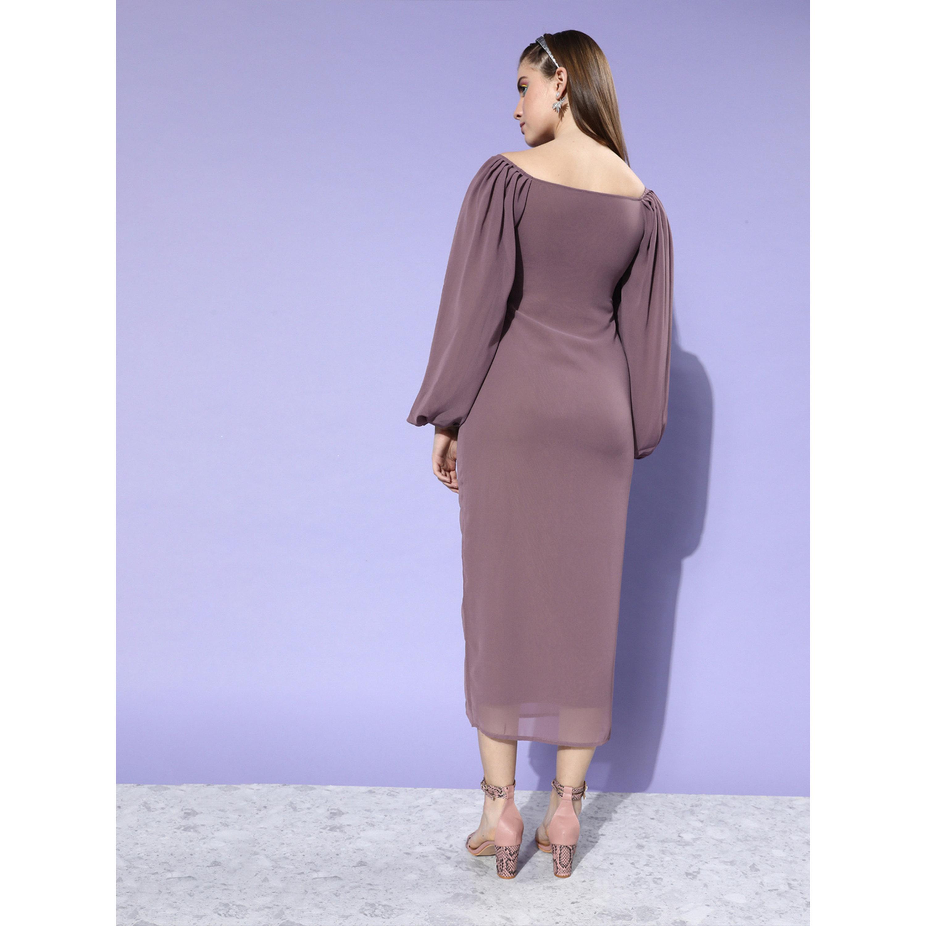 Mish Women Lilac Balloon Sleeve Wrap Midi Dress with Cut-Out Detail-women-clothing-dresses-image-4