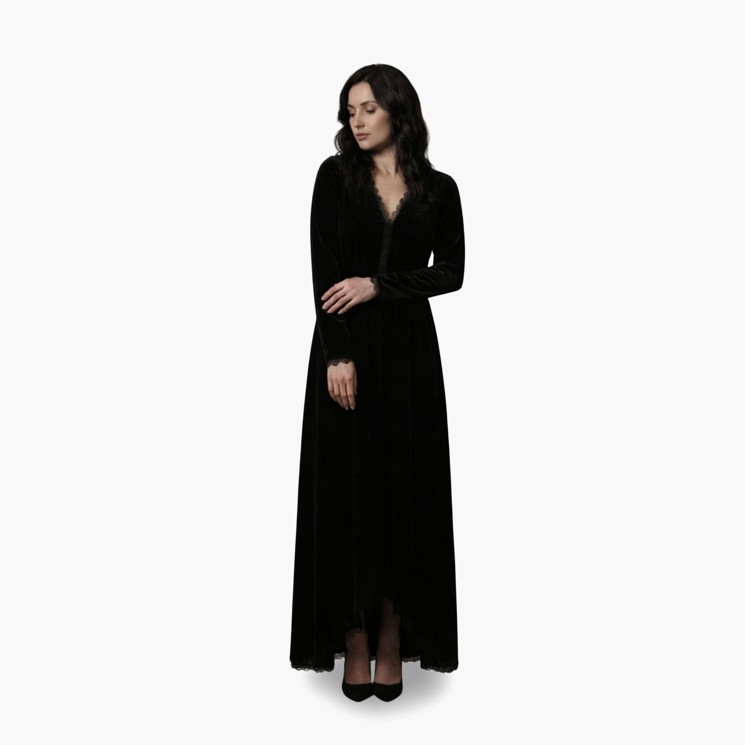 V فستان طويل مخمل بياقة-women-clothing-dresses-image-1