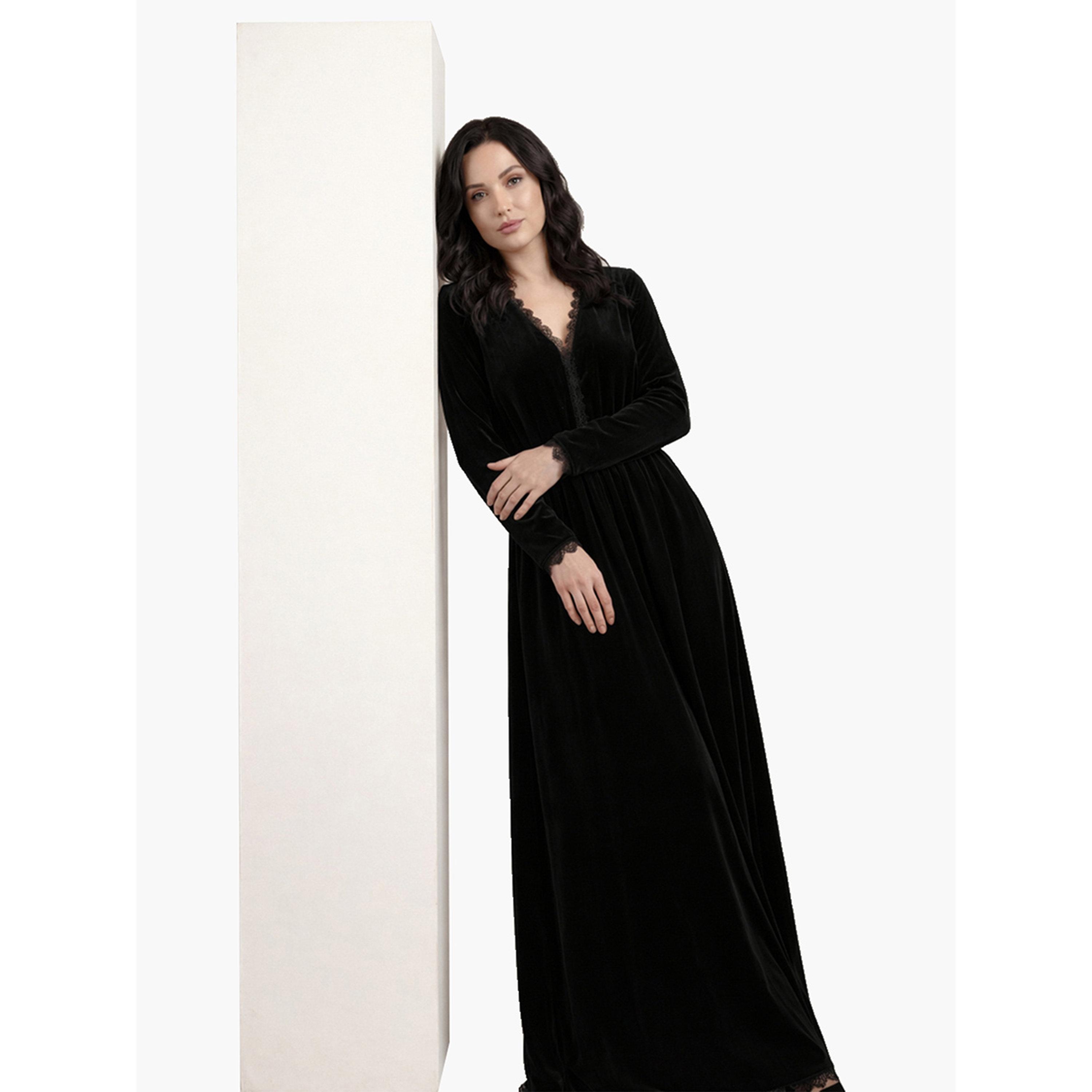 V فستان طويل مخمل بياقة-women-clothing-dresses-image-2