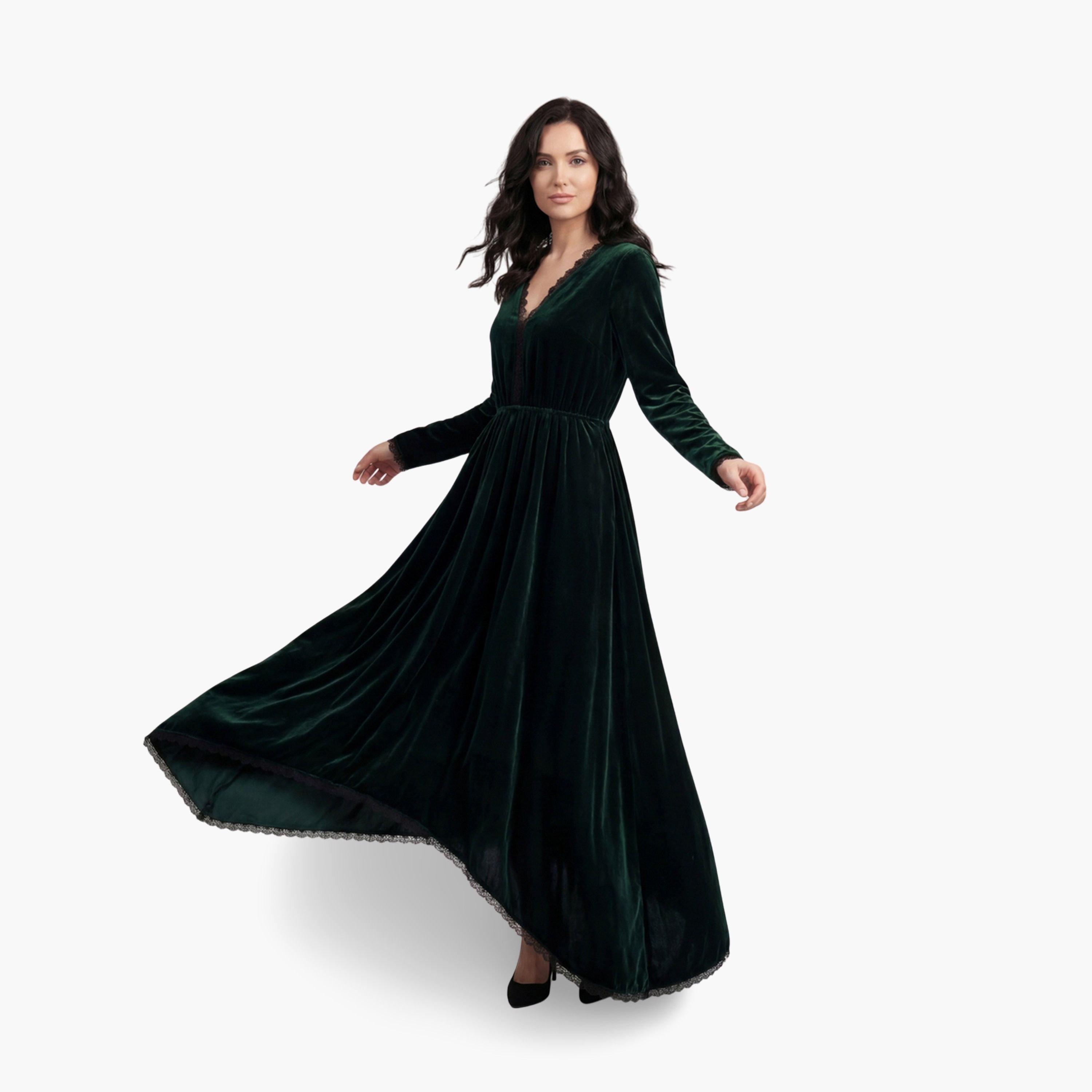 Mish Women V Neck Velvet Maxi Dress-women-clothing-dresses-image-4