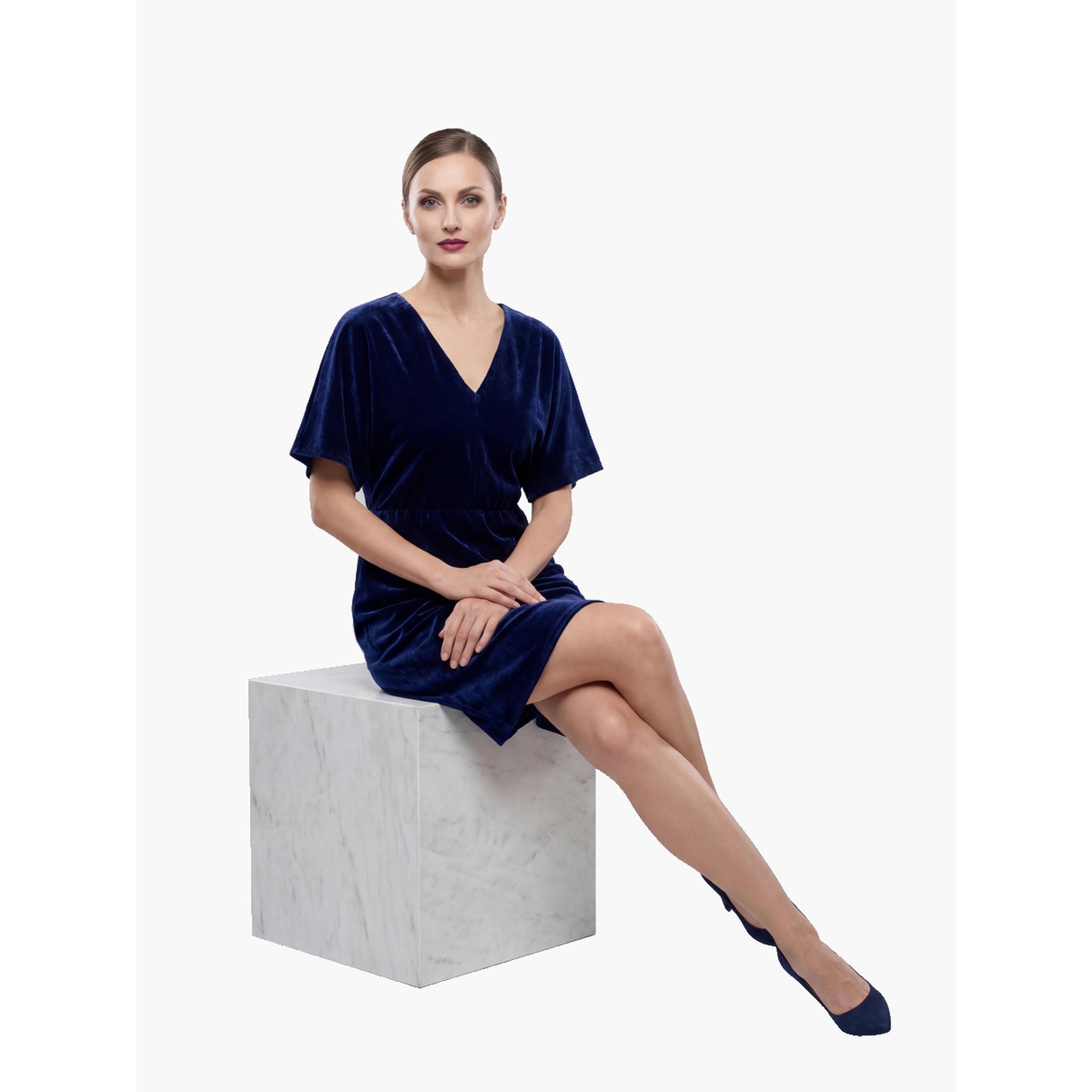 V فستان قصير نسائي مخمل بفتحة رقبة-women-clothing-dresses-image-2