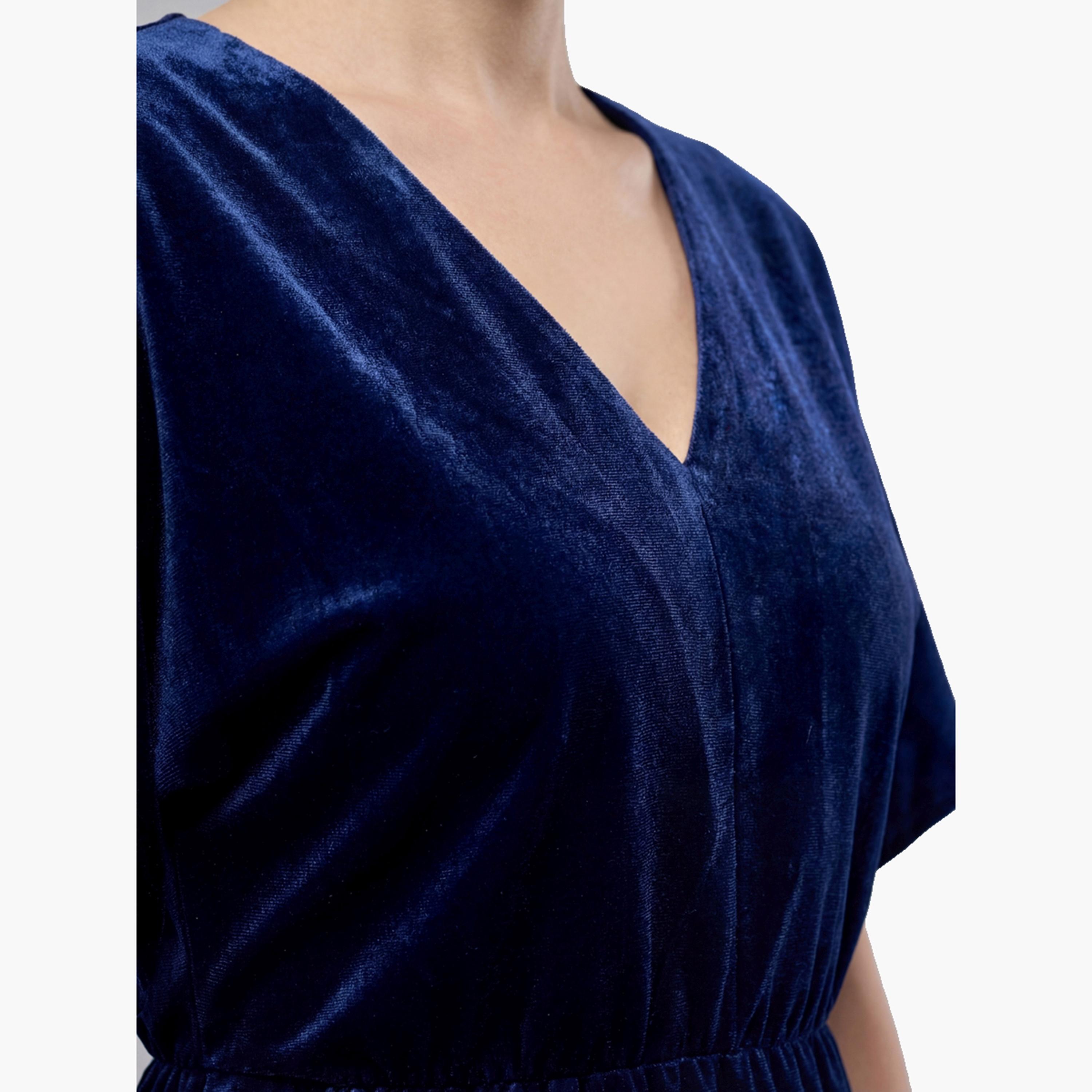 V فستان قصير نسائي مخمل بفتحة رقبة-women-clothing-dresses-image-6