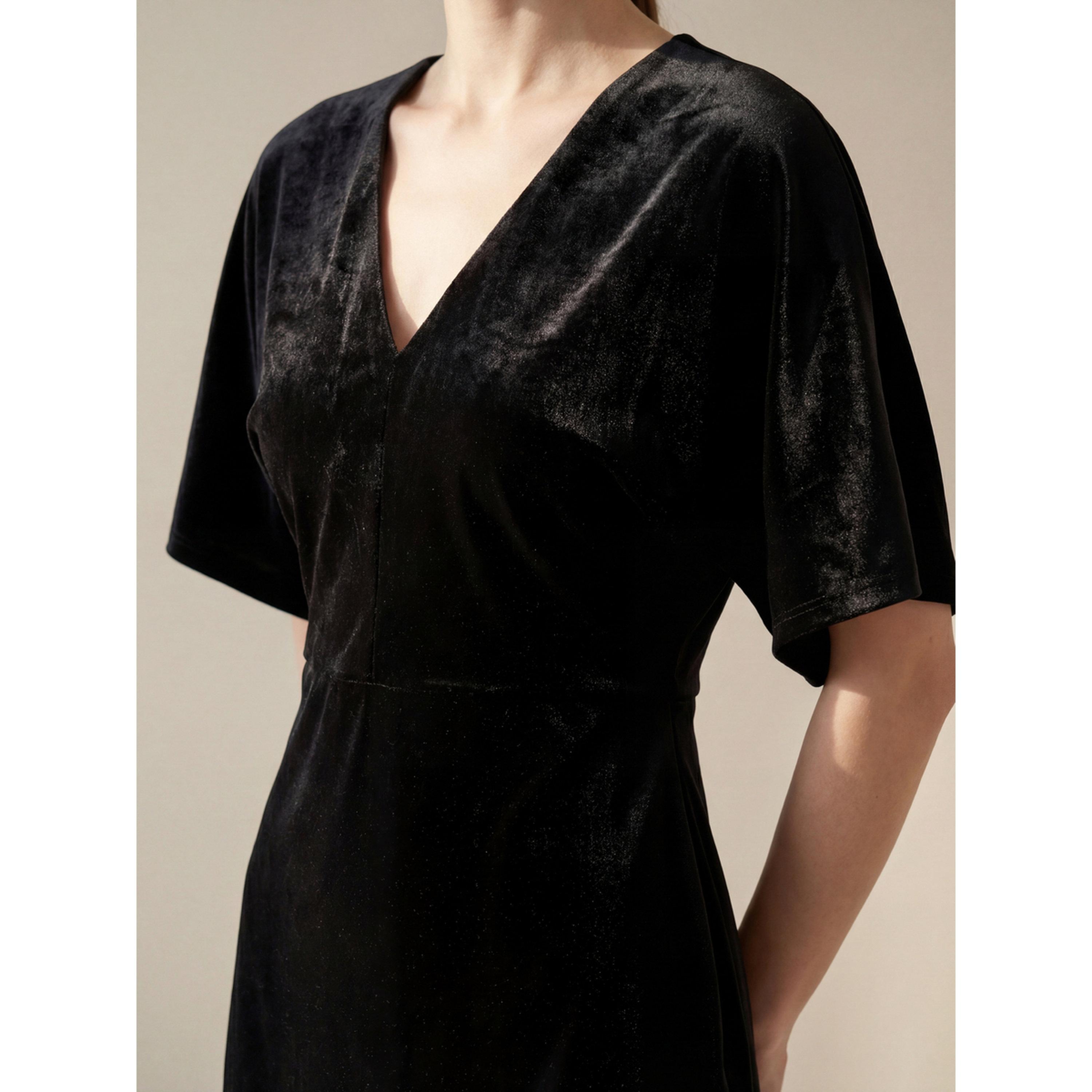 V فستان قصير نسائي مخمل بفتحة رقبة-women-clothing-dresses-image-6