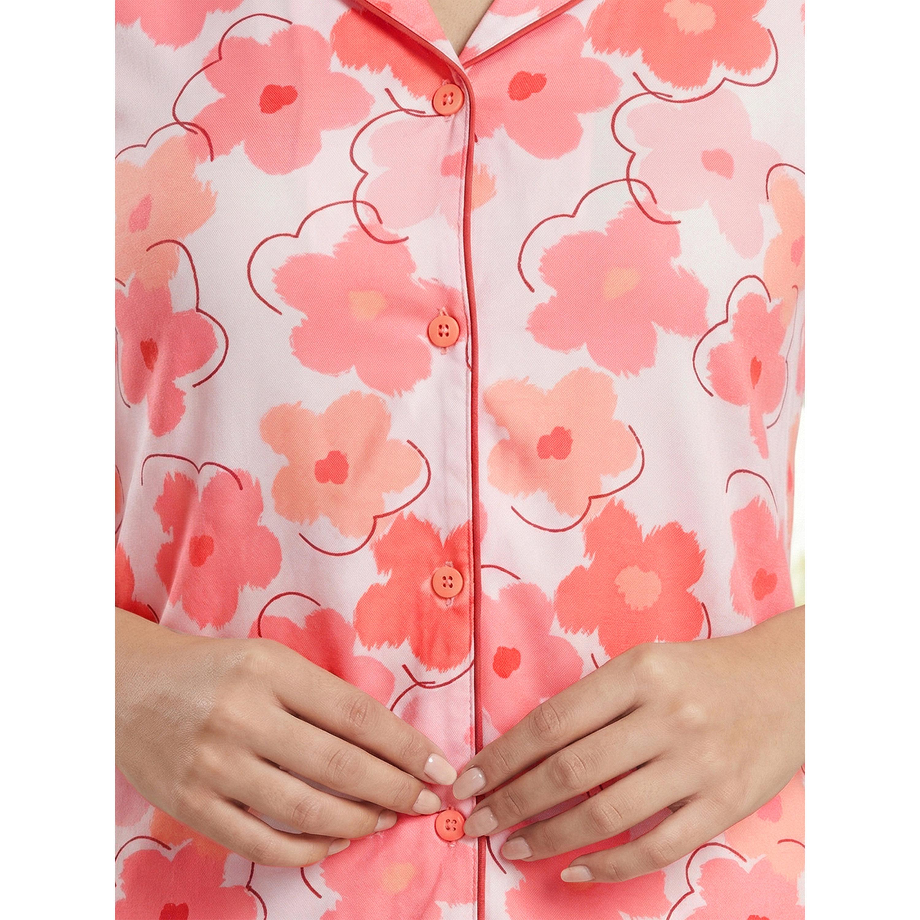 Mish Women Pink Floral Print Cotton Shirt and Pyjama Set-women-clothing-nightwear-pyjamas-longsets-image-2