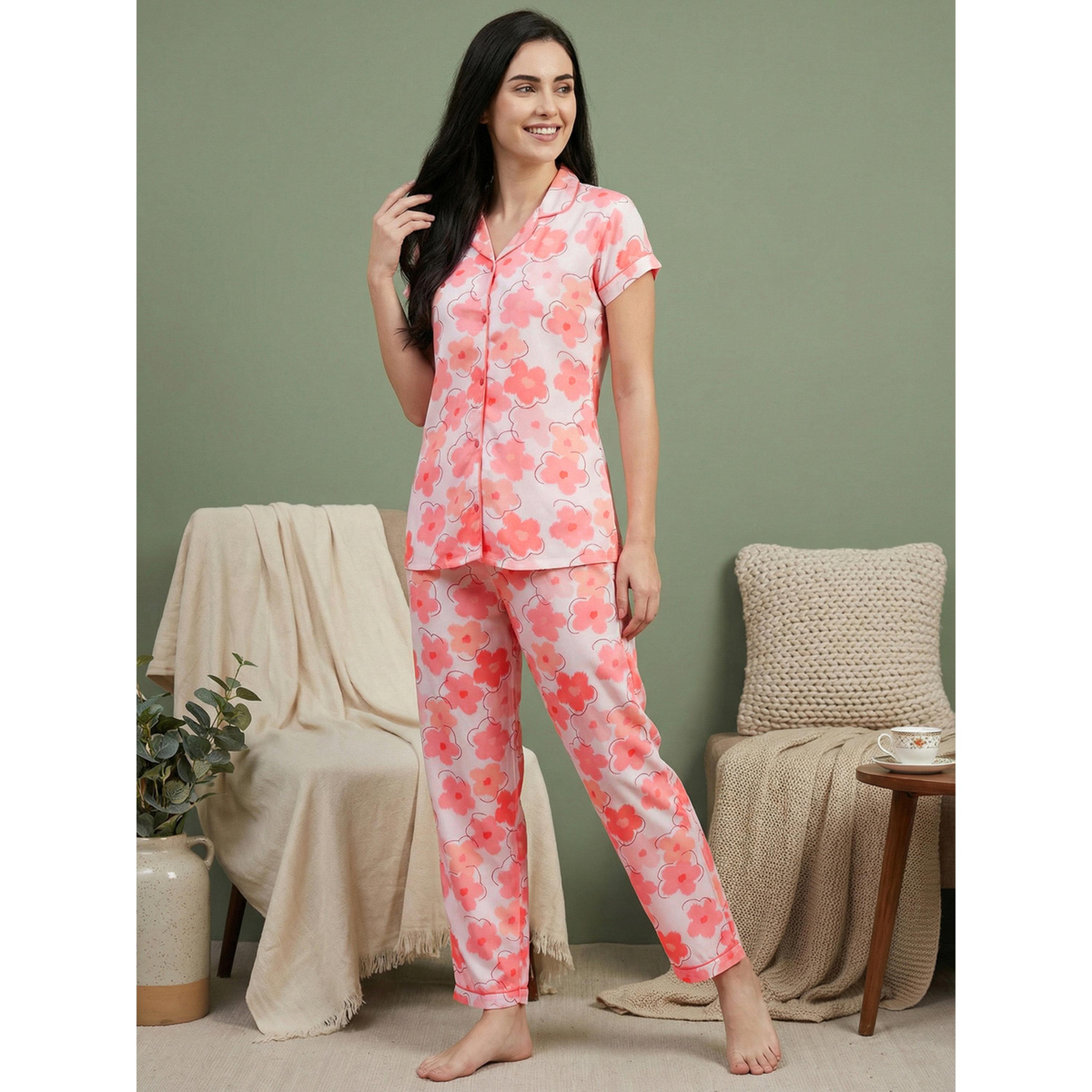 Mish Women Pink Floral Print Cotton Shirt and Pyjama Set-women-clothing-nightwear-pyjamas-longsets-image-4
