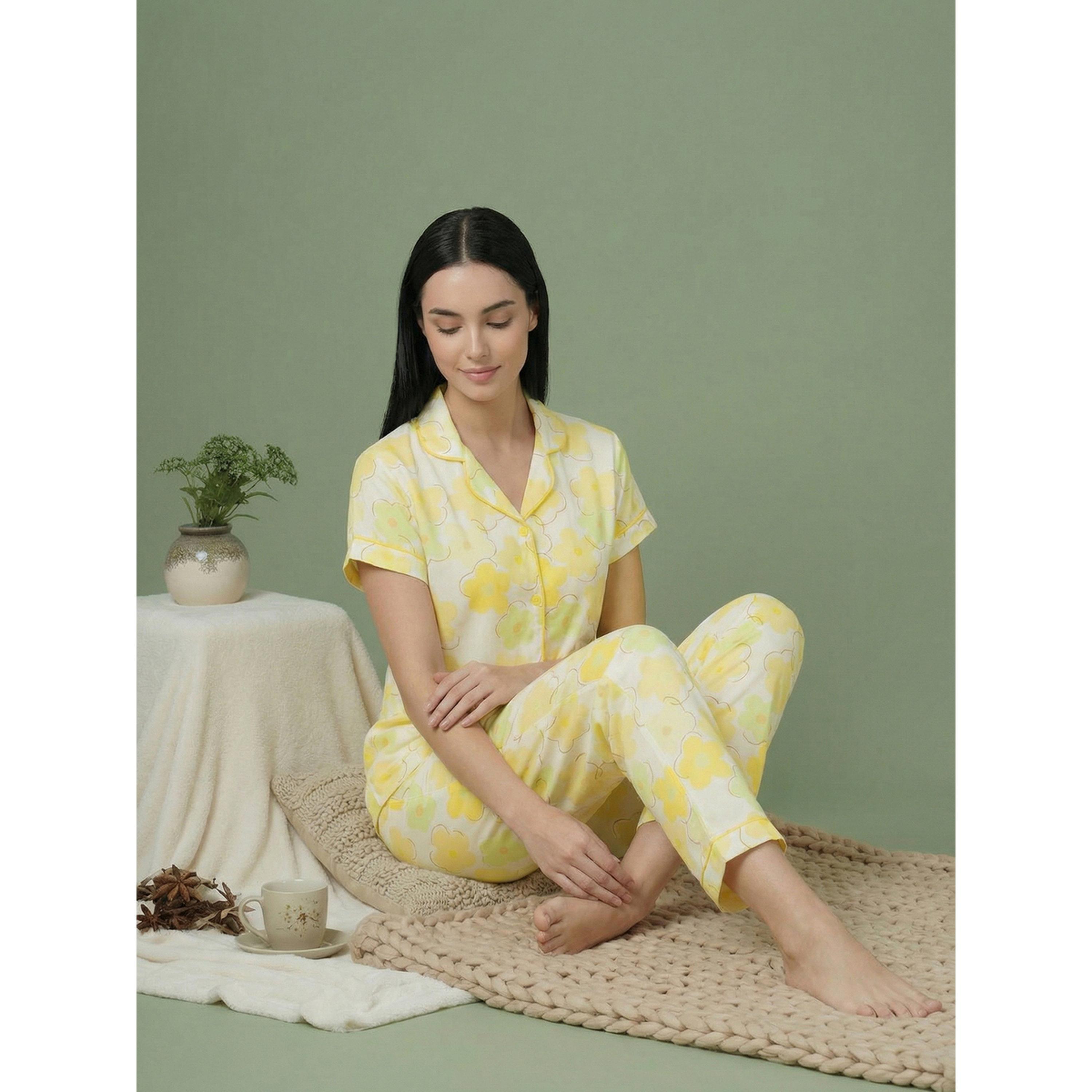 طقم بيجاما من بنطال وبلوزة قطن بطبعة زهور-women-clothing-nightwear-pyjamas-longsets-image-4