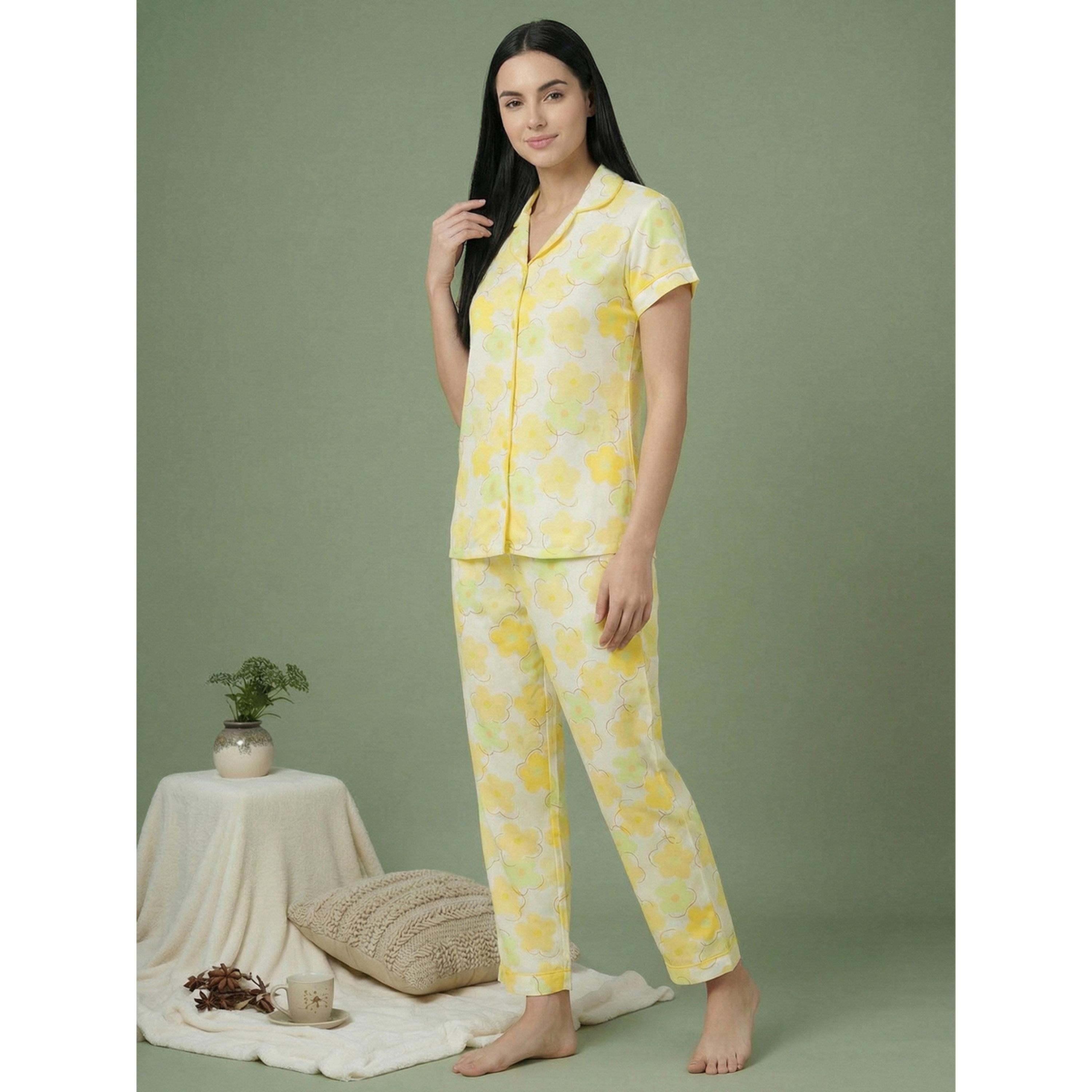 طقم بيجاما من بنطال وبلوزة قطن بطبعة زهور-women-clothing-nightwear-pyjamas-longsets-image-5