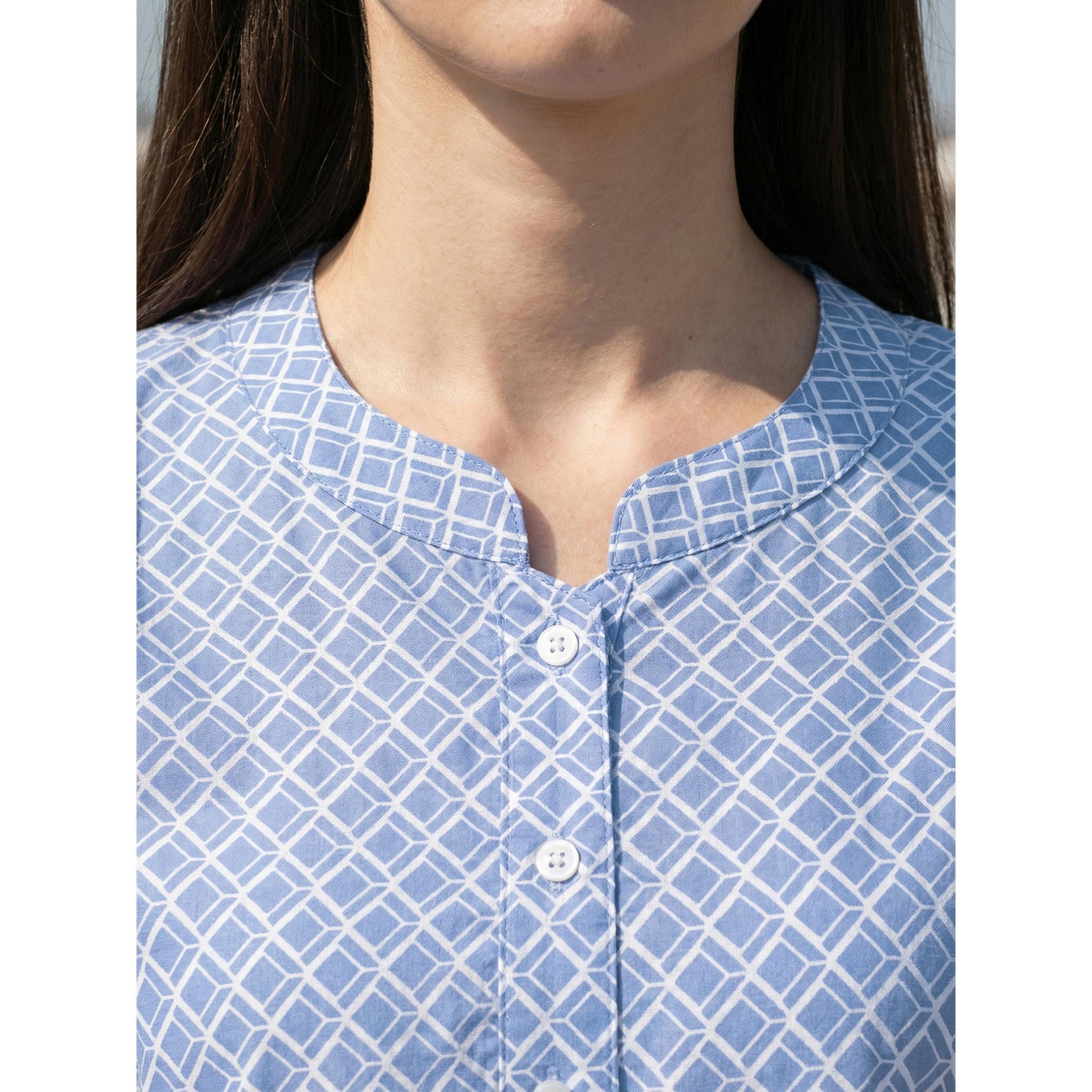 Mish Women Blue Geometric Print Cotton Top and Pyjama Set-women-clothing-nightwear-pyjamas-longsets-image-2