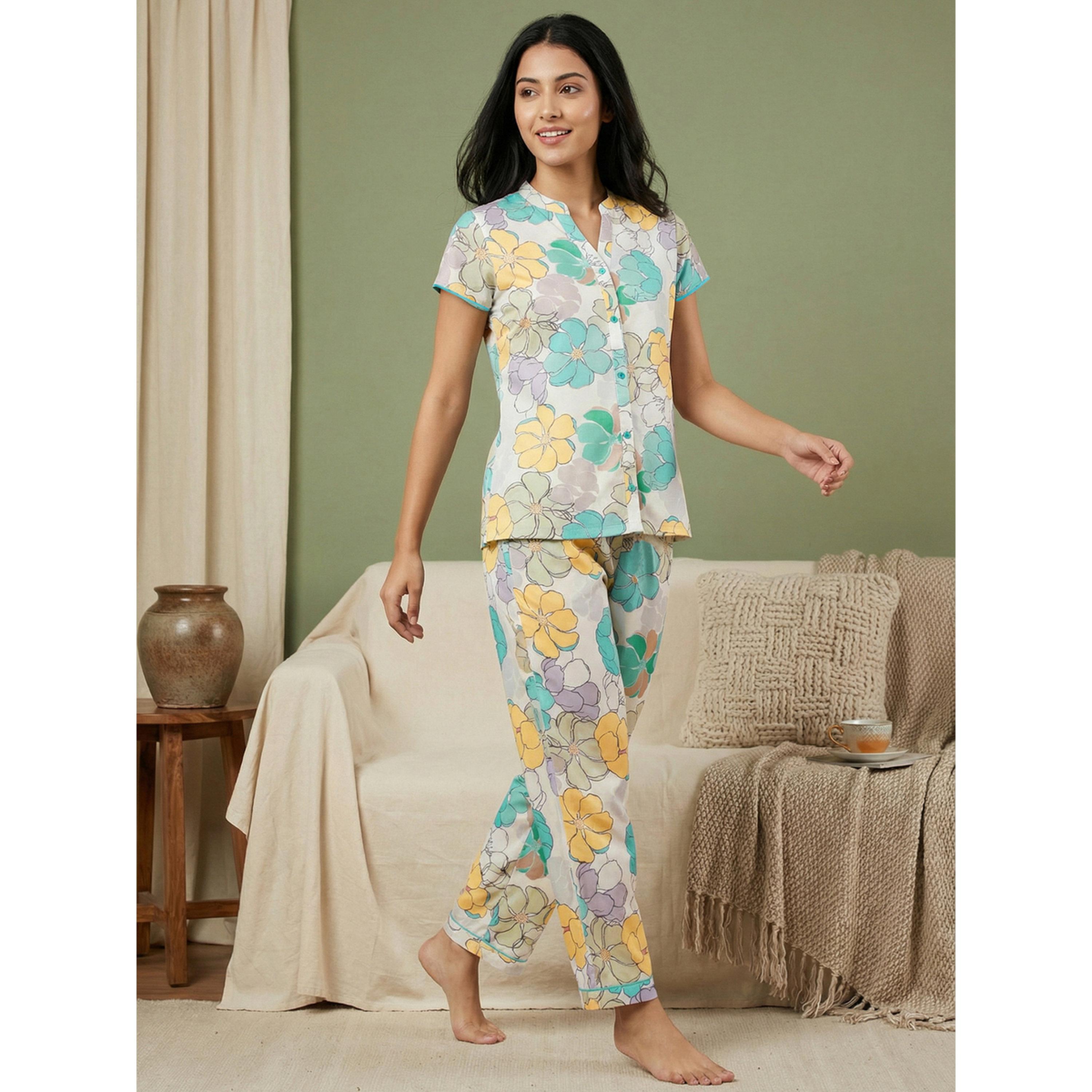 Mish Women Floral Print Cotton Shirt and Pyjama Set-women-clothing-nightwear-pyjamas-longsets-image-3