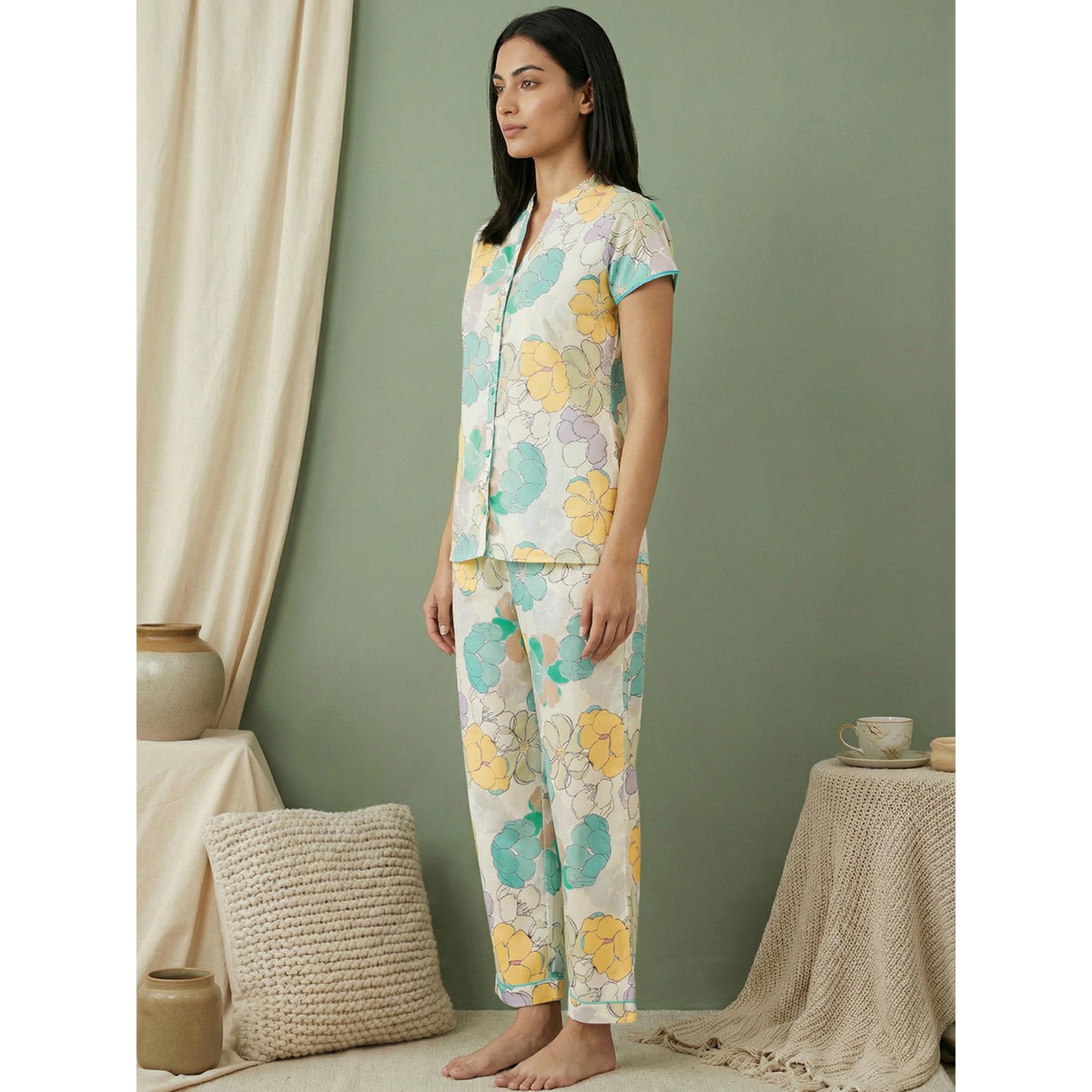 Mish Women Floral Print Cotton Shirt and Pyjama Set-women-clothing-nightwear-pyjamas-longsets-image-4