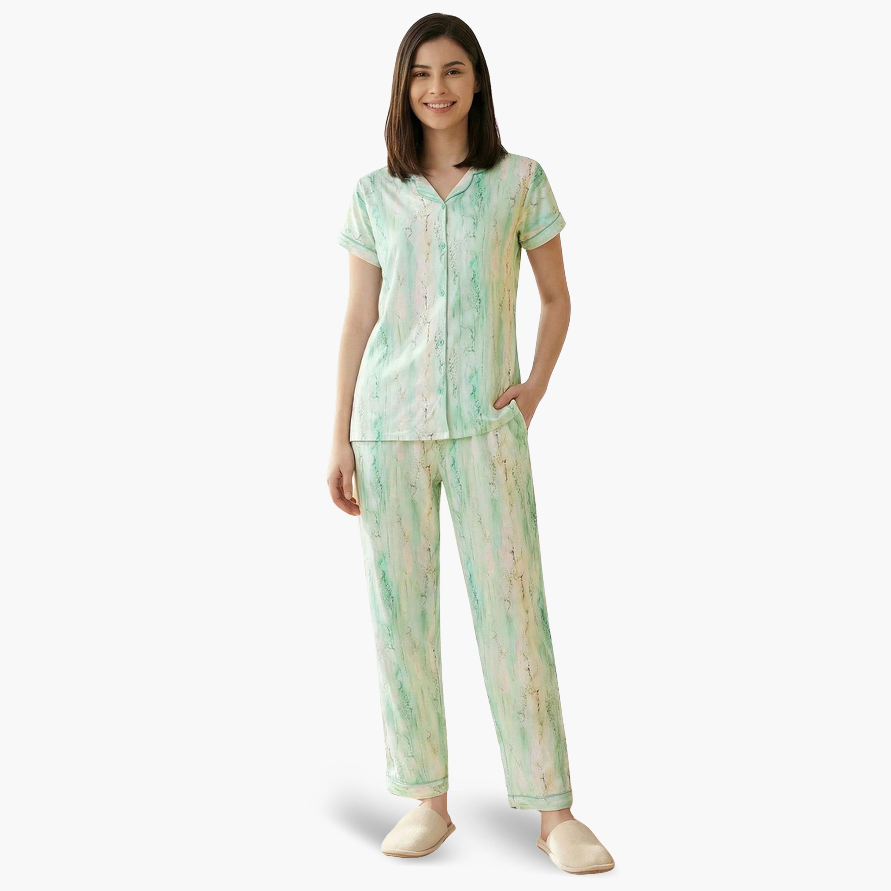Mish Women Green Cotton Shirt and Pyjama Set-women-clothing-nightwear-pyjamas-longsets-image-1