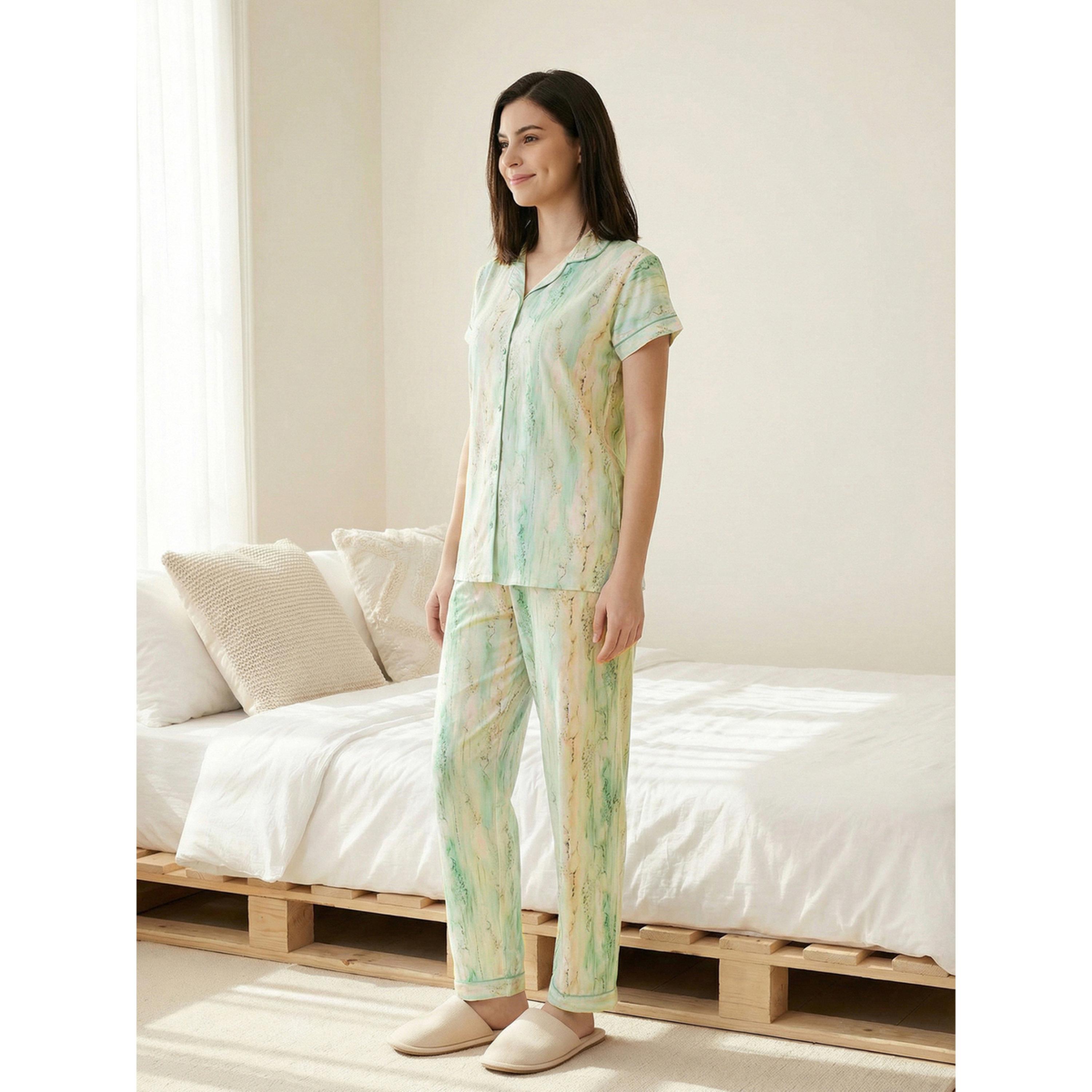 طقم بيجاما من بنطال بلوزة قطن بأكمام قصيرة-women-clothing-nightwear-pyjamas-longsets-image-4