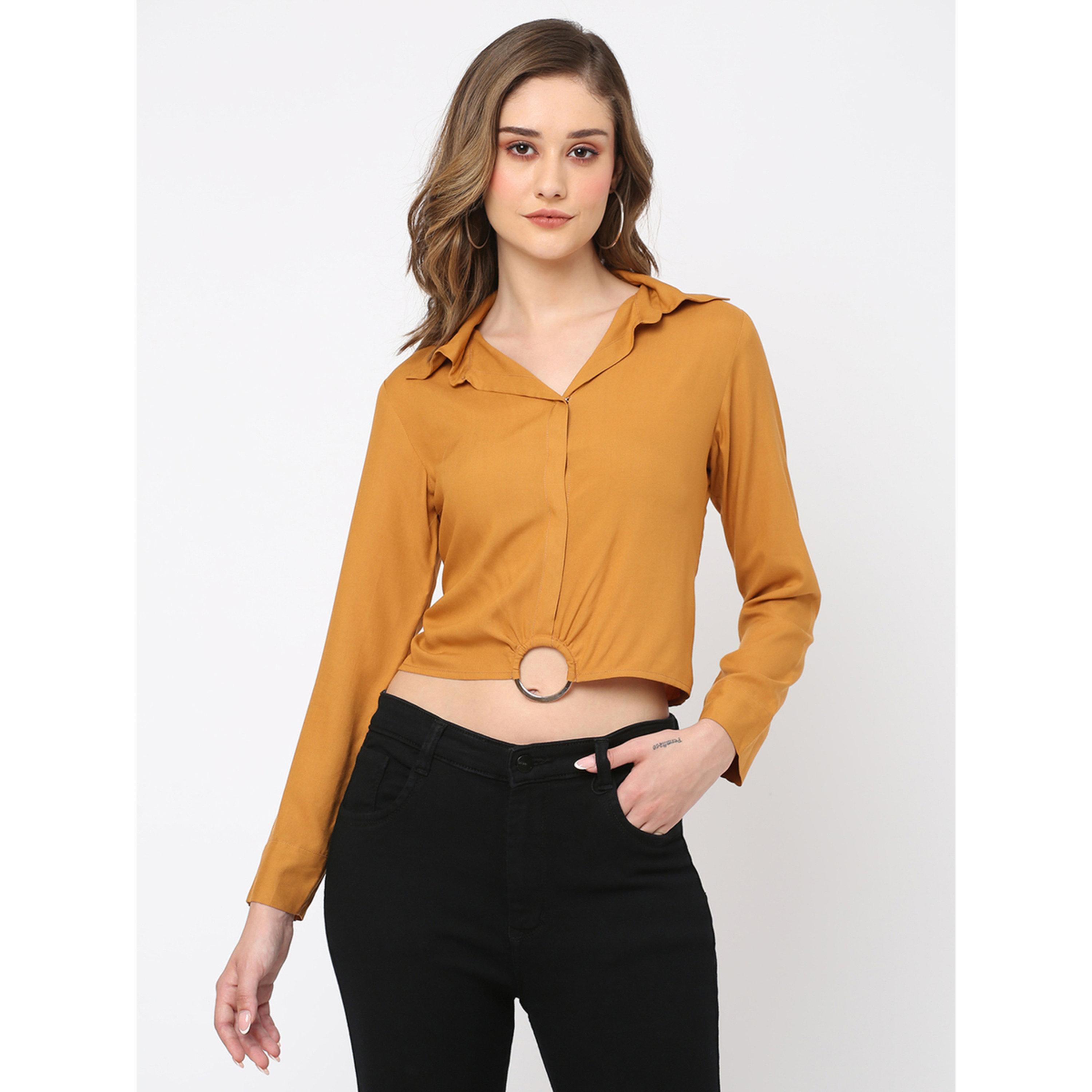 Mish Women Rust Round Buckle Detail Crop Top-women-clothing-shirtsandblouses-blouses-image-1