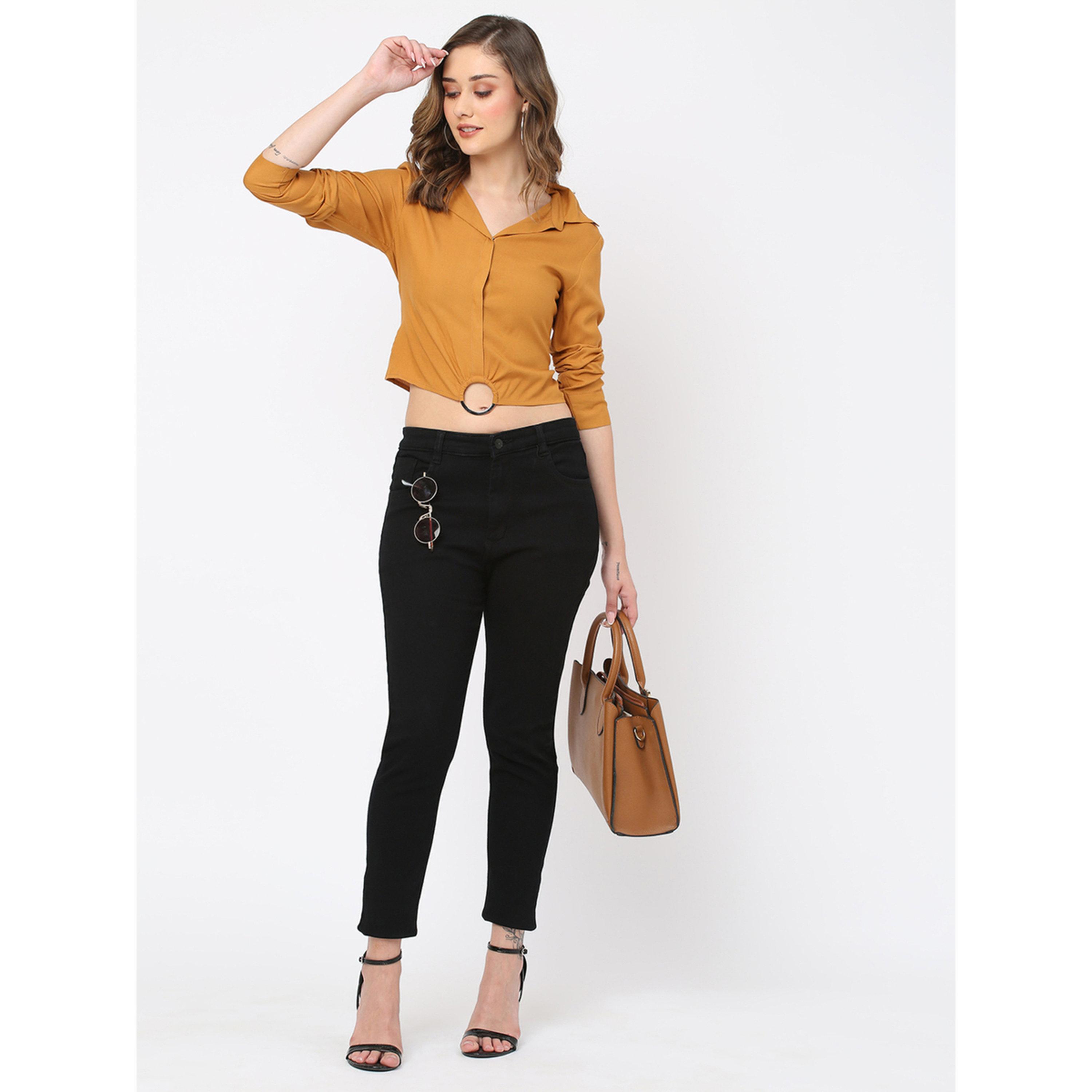 Mish Women Rust Round Buckle Detail Crop Top-women-clothing-shirtsandblouses-blouses-image-2