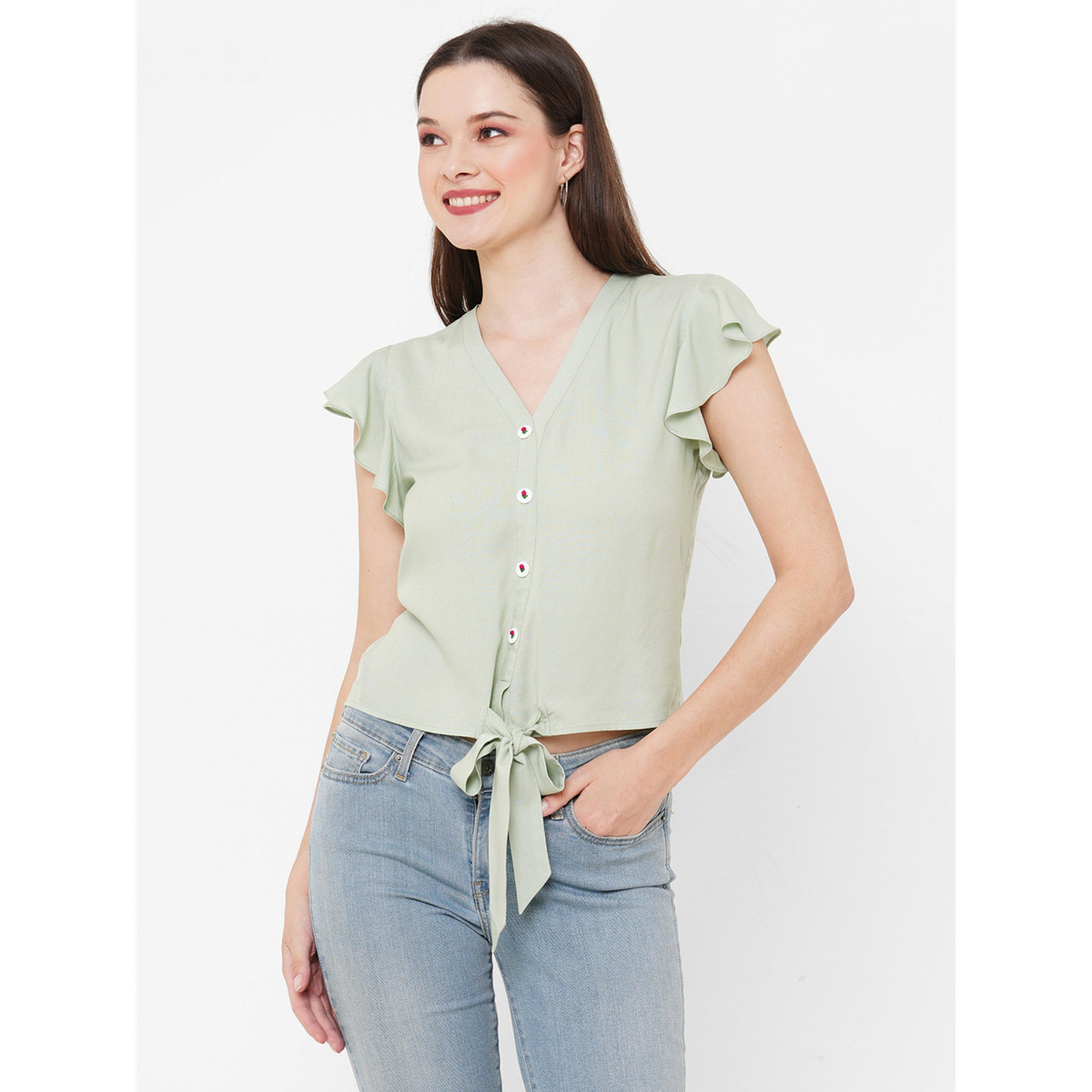 بلوزة بأكمام مكشكشة وتفاصيل ربطة-women-clothing-shirtsandblouses-blouses-image-1