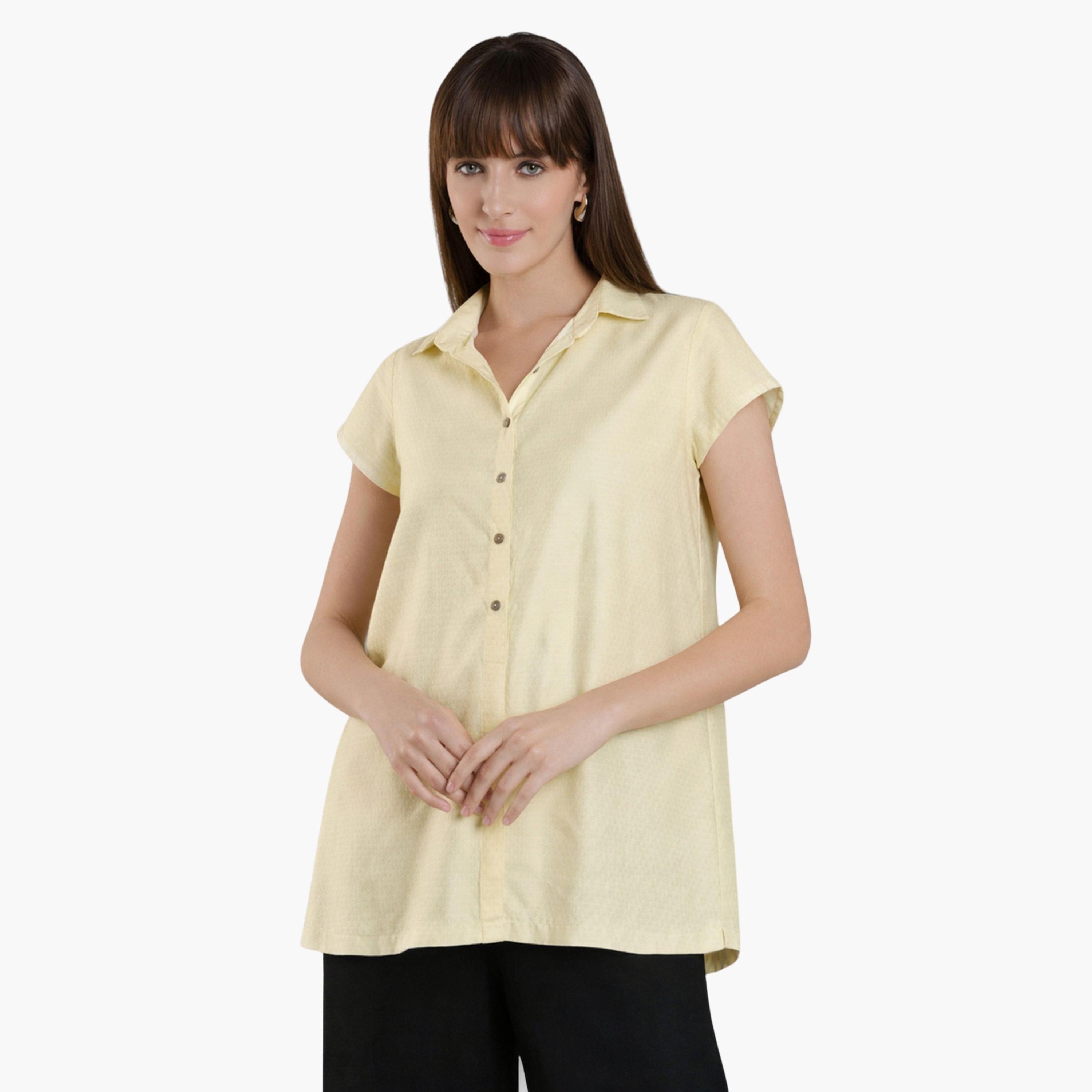 قميص بأكمام قصيرة وأزرار-women-clothing-shirtsandblouses-shirts-image-1