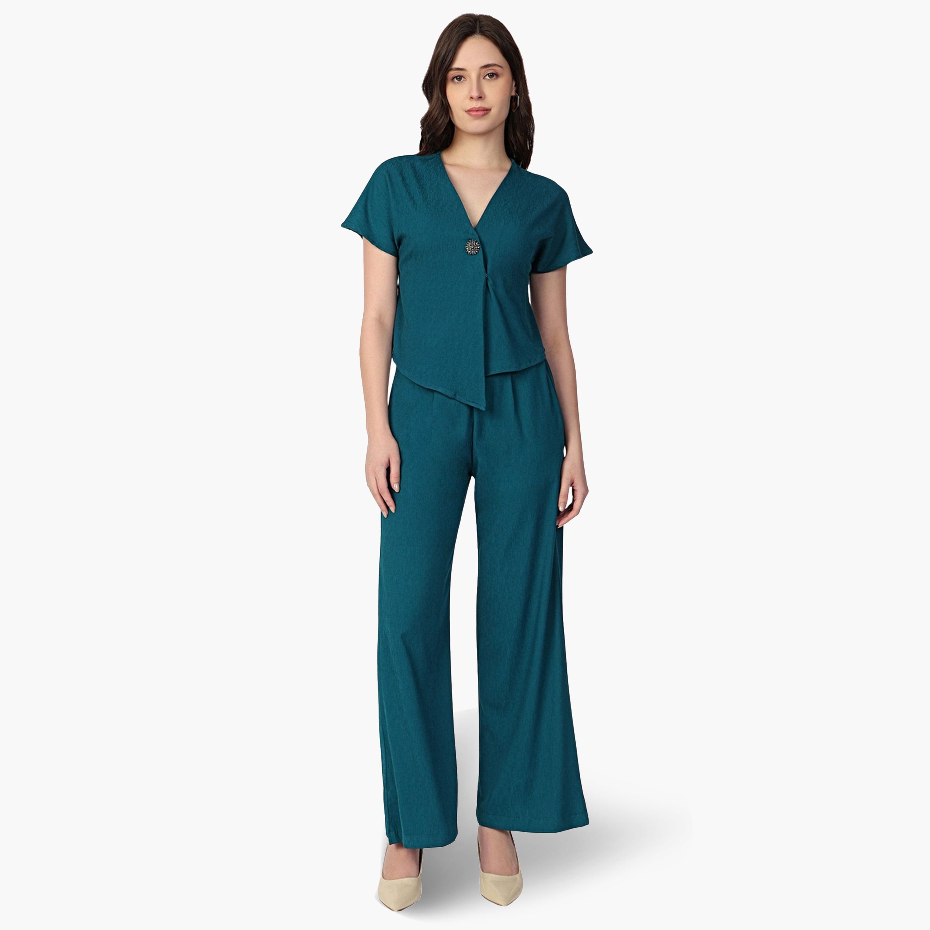 طقم منسق من بنطال وبلوزة بأزرار-women-clothing-coordsets-image-1