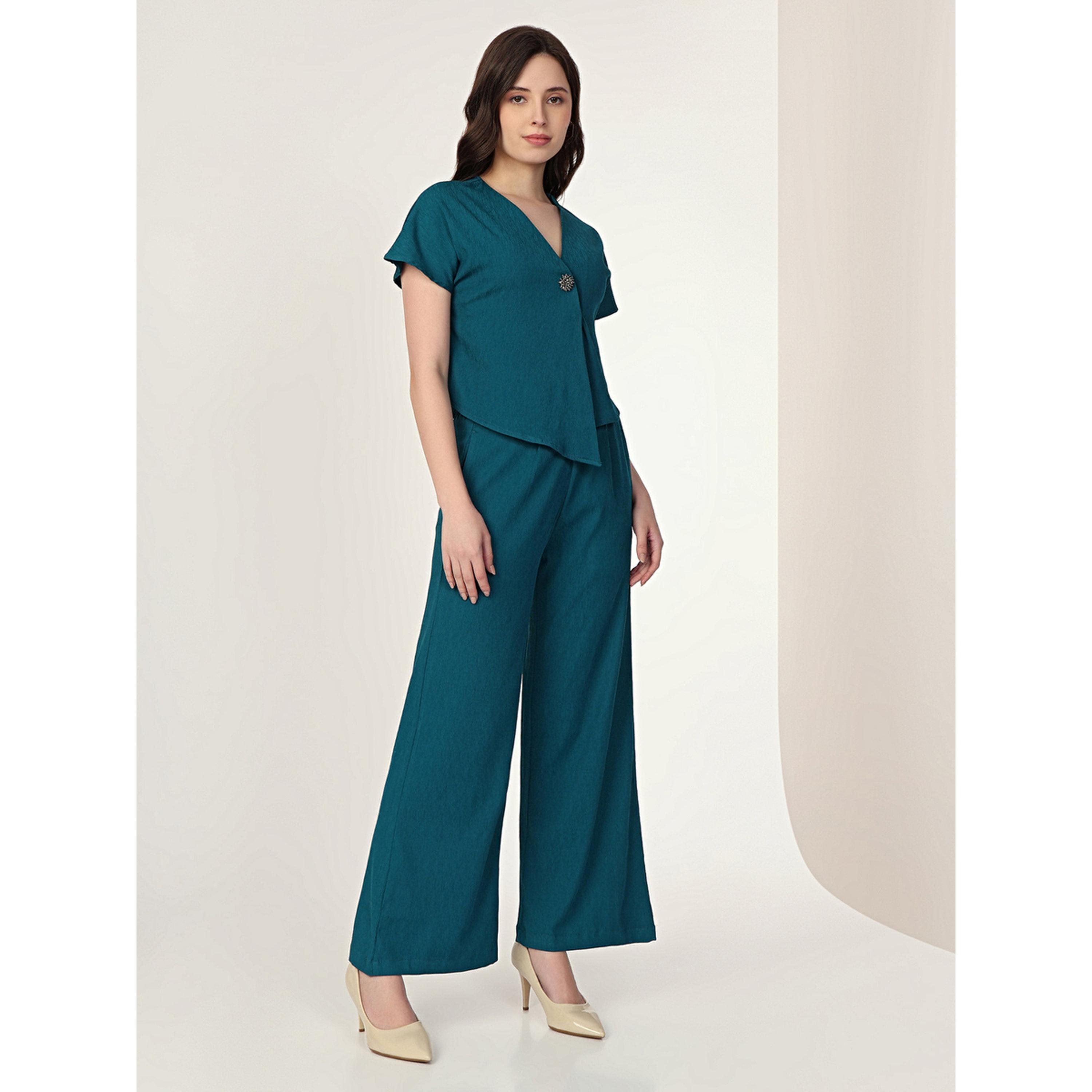 Mish Women Green Buttoned Top and Trousers Co-Ords-women-clothing-coordsets-image-3