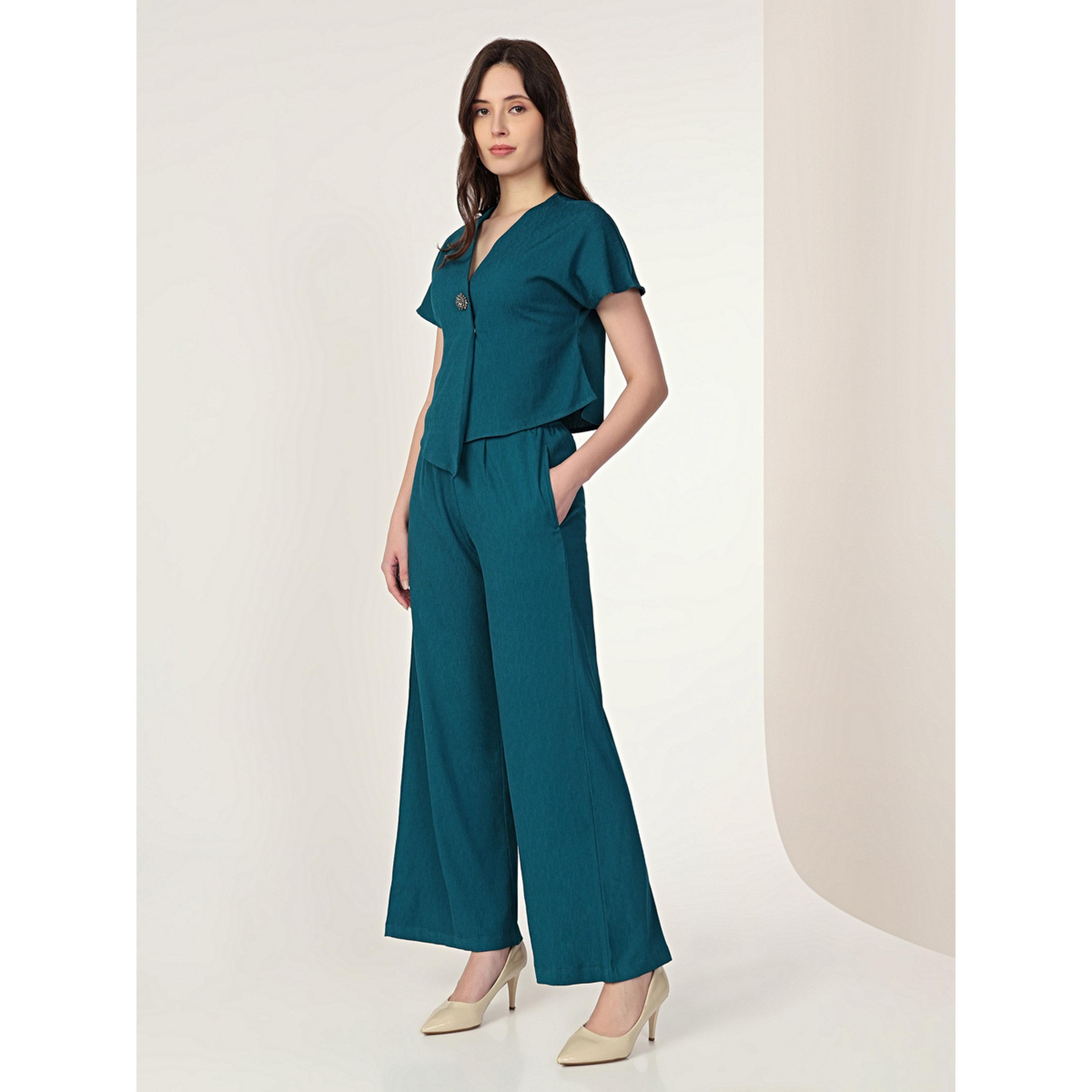 Mish Women Green Buttoned Top and Trousers Co-Ords-women-clothing-coordsets-image-4