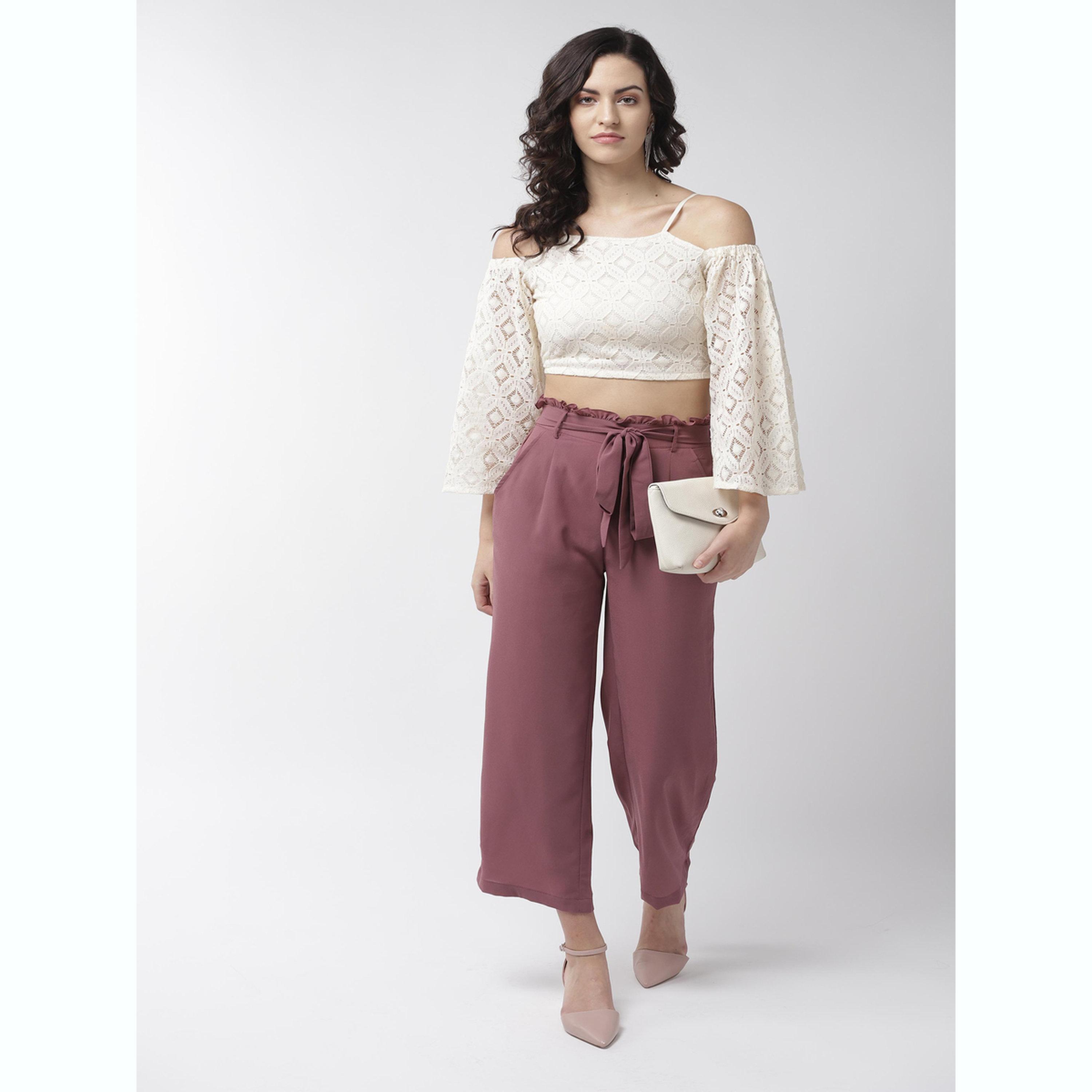 Mish X Styli Mauve High Rise Trousers with Tie-Up Waist-women-clothing-bottoms-joggers-image-2