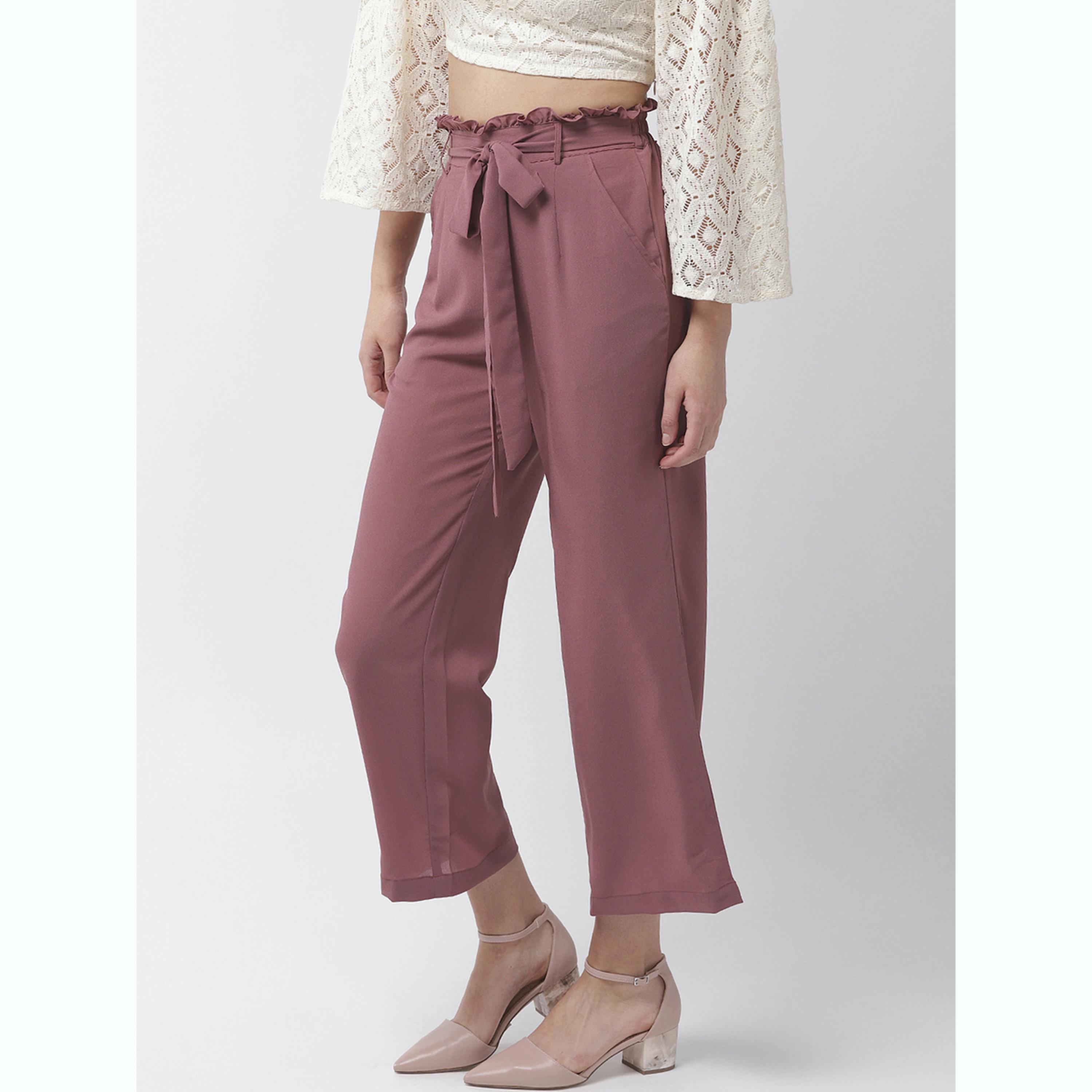 Mish X Styli Mauve High Rise Trousers with Tie-Up Waist-women-clothing-bottoms-joggers-image-3