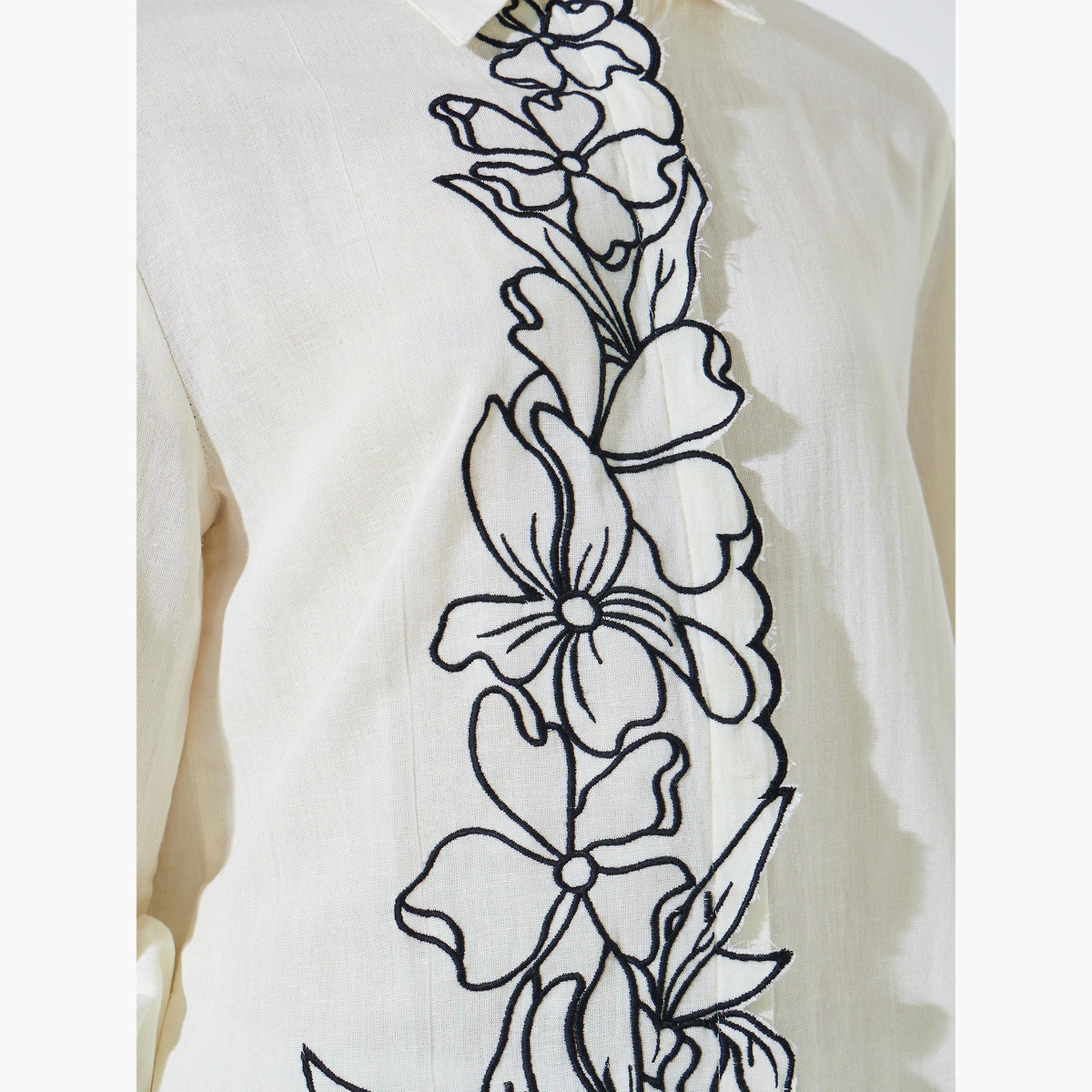 ستايلي - قميص رايون كبير الحجم بياقة مطرزة باللون الأبيض الكريمي-women-clothing-shirtsandblouses-shirts-image-5
