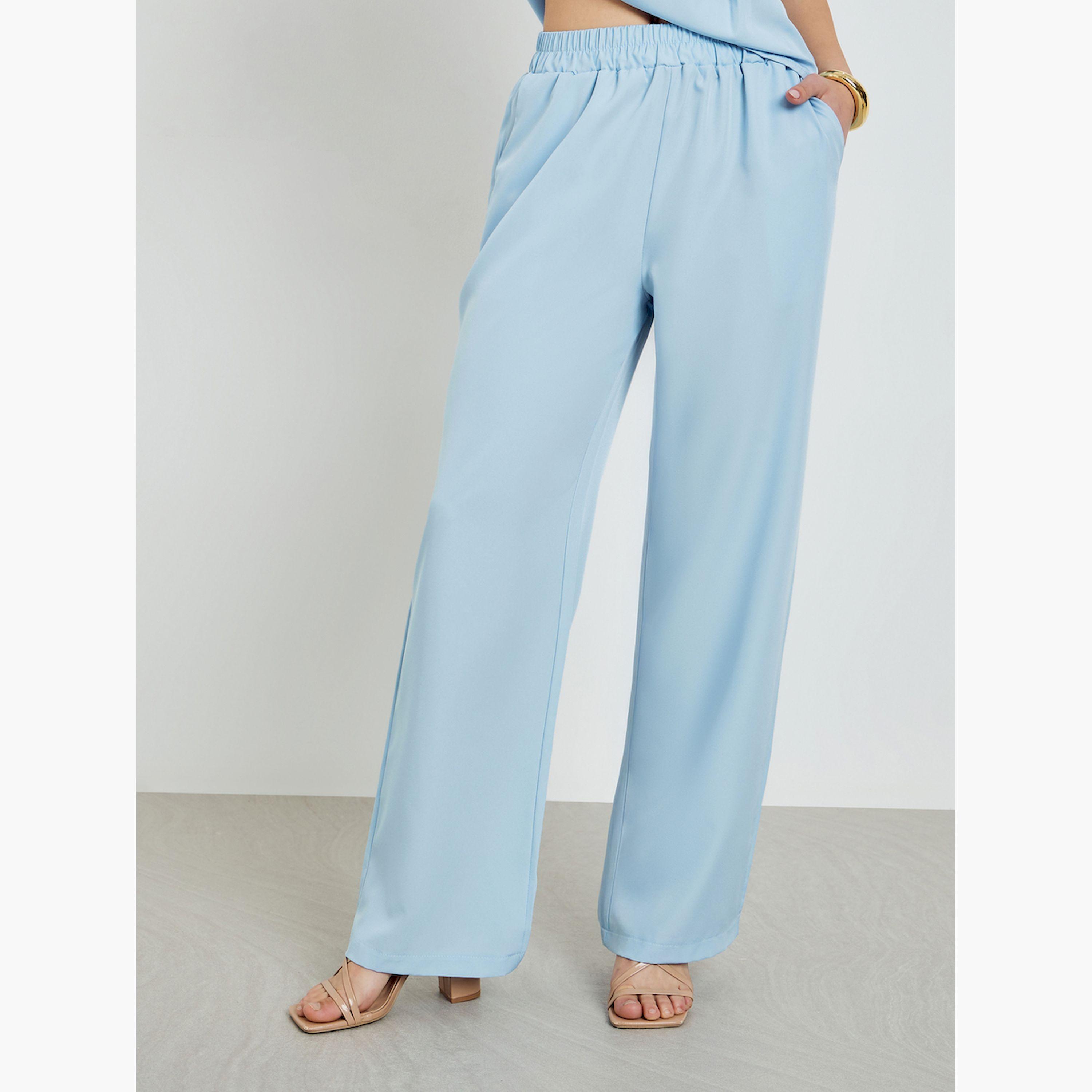 طقم منسق من بنطال وبلوزة بخصر بكسرات-women-clothing-coordsets-image-4
