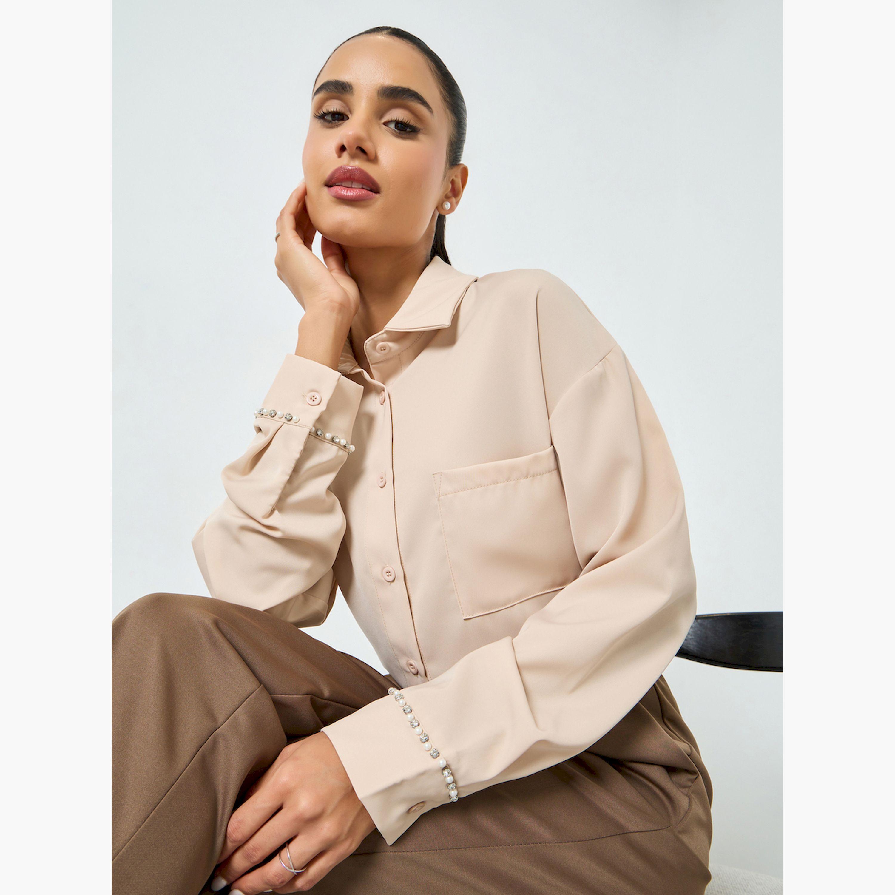 بلوزة بأزرار وأساور مزينة-women-clothing-shirtsandblouses-shirts-image-3