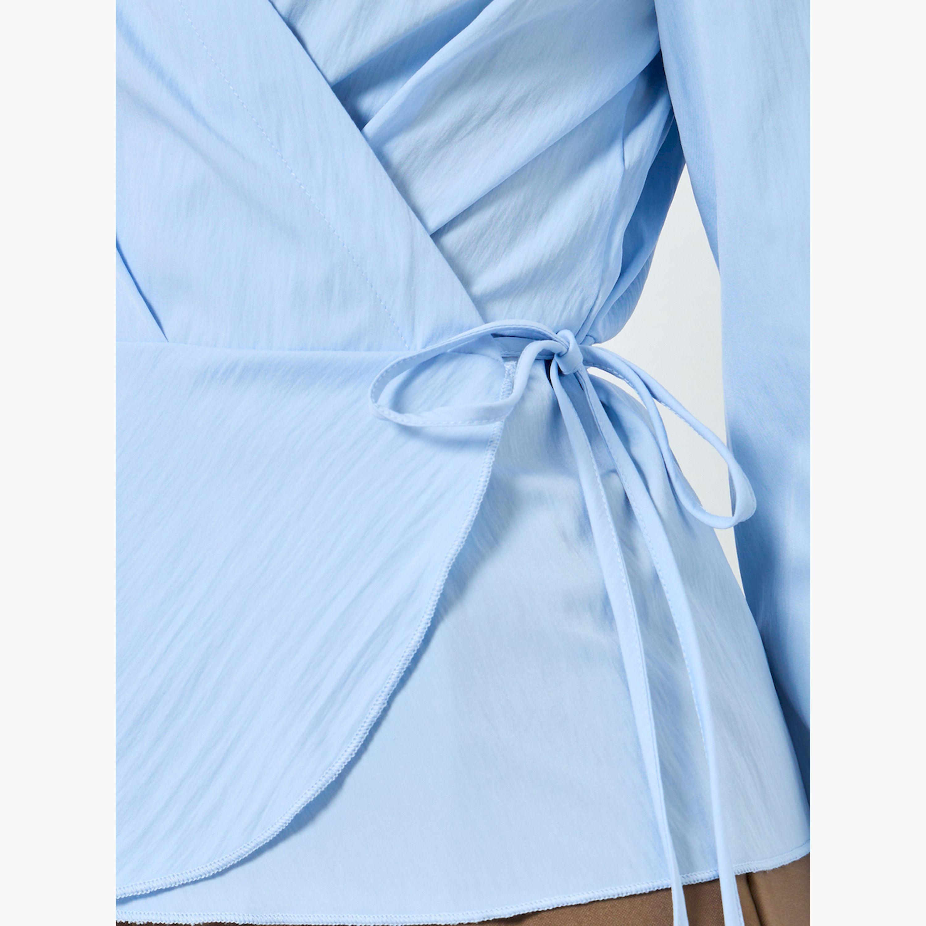 Styli Blue Wrap Long Sleeve Tie Detail Shirt-women-clothing-shirtsandblouses-blouses-image-4