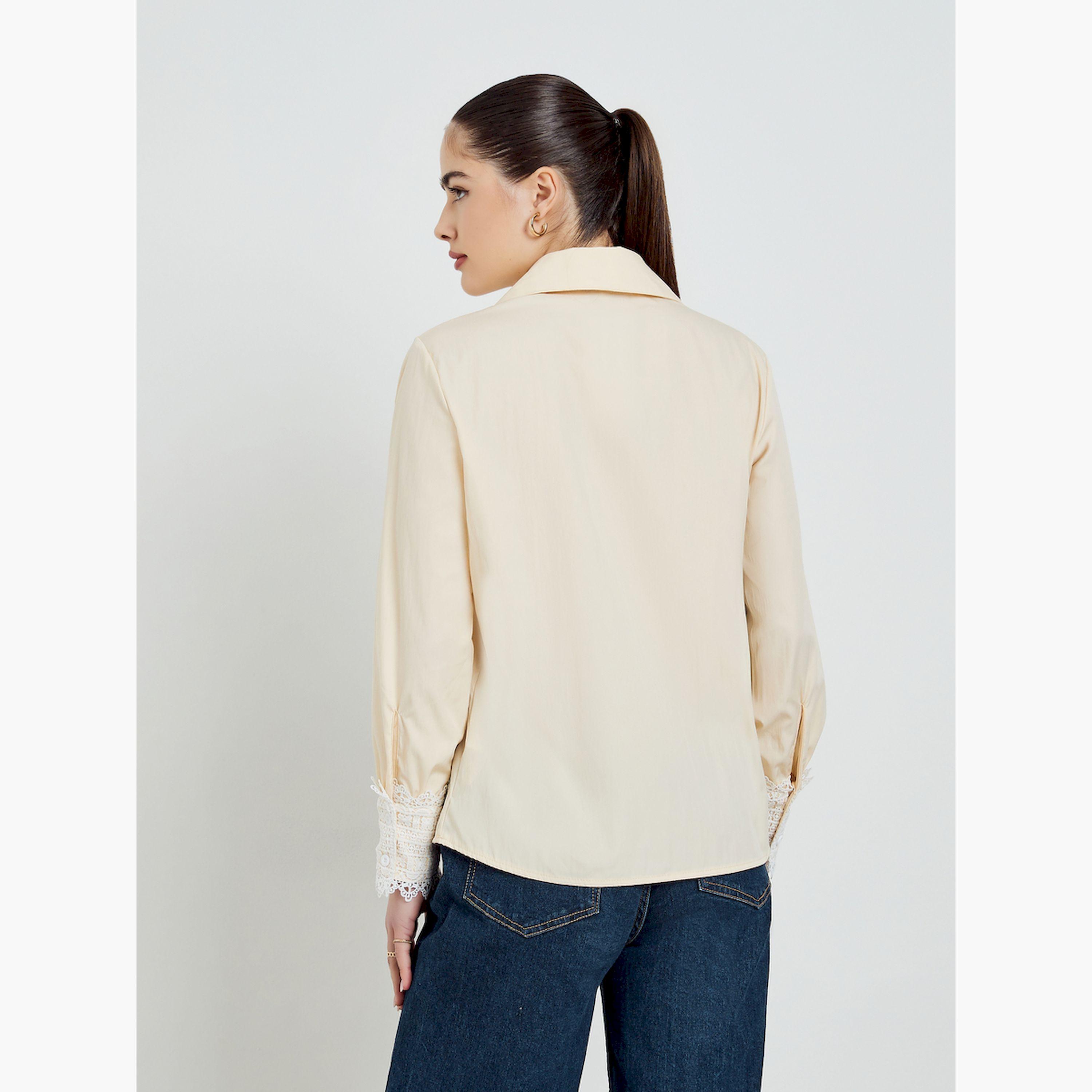 Styli Yellow Lace Trimmed Cuff Blouse-women-clothing-shirtsandblouses-blouses-image-3