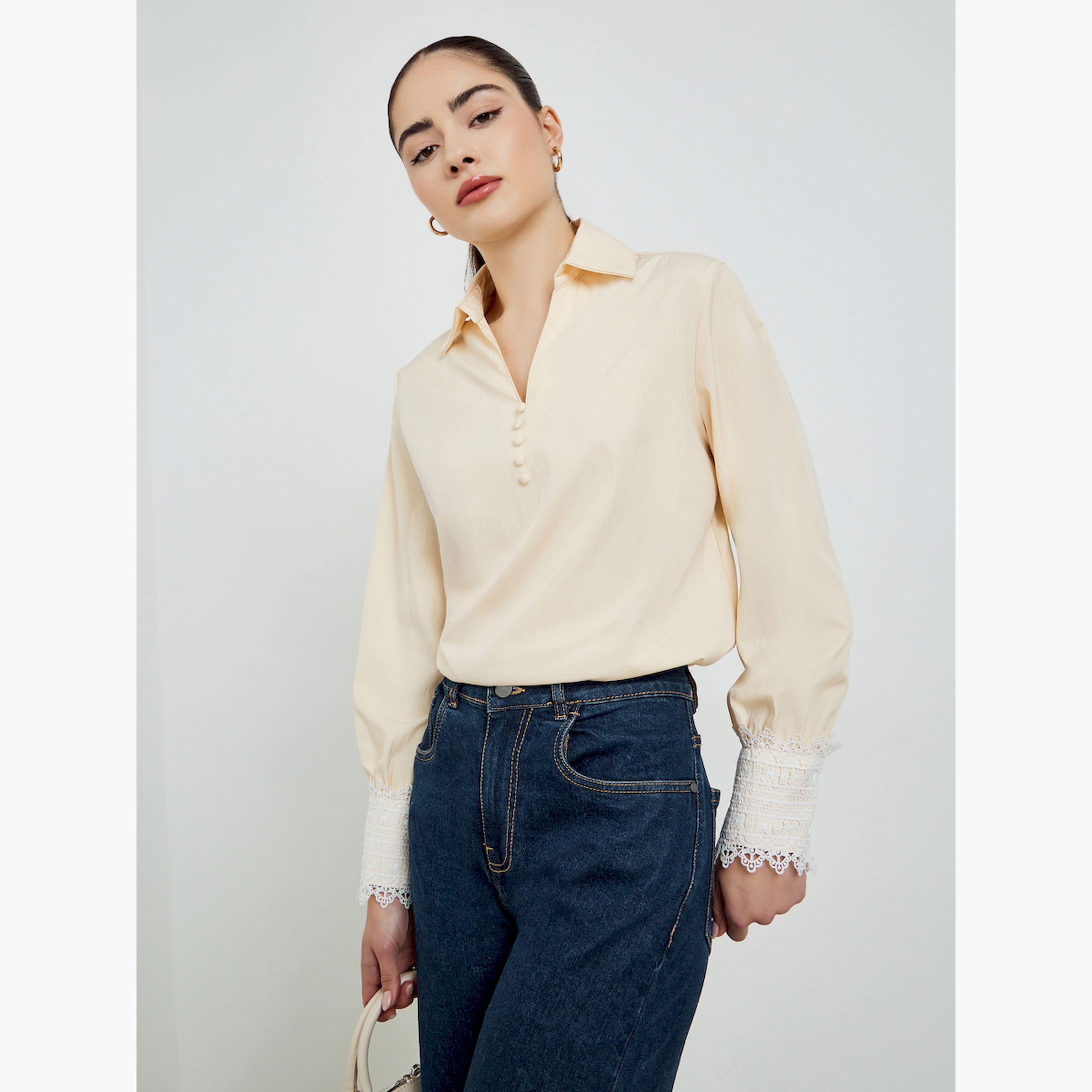 بلوزة بأساور مزينة بالدانتيل-women-clothing-shirtsandblouses-blouses-image-4
