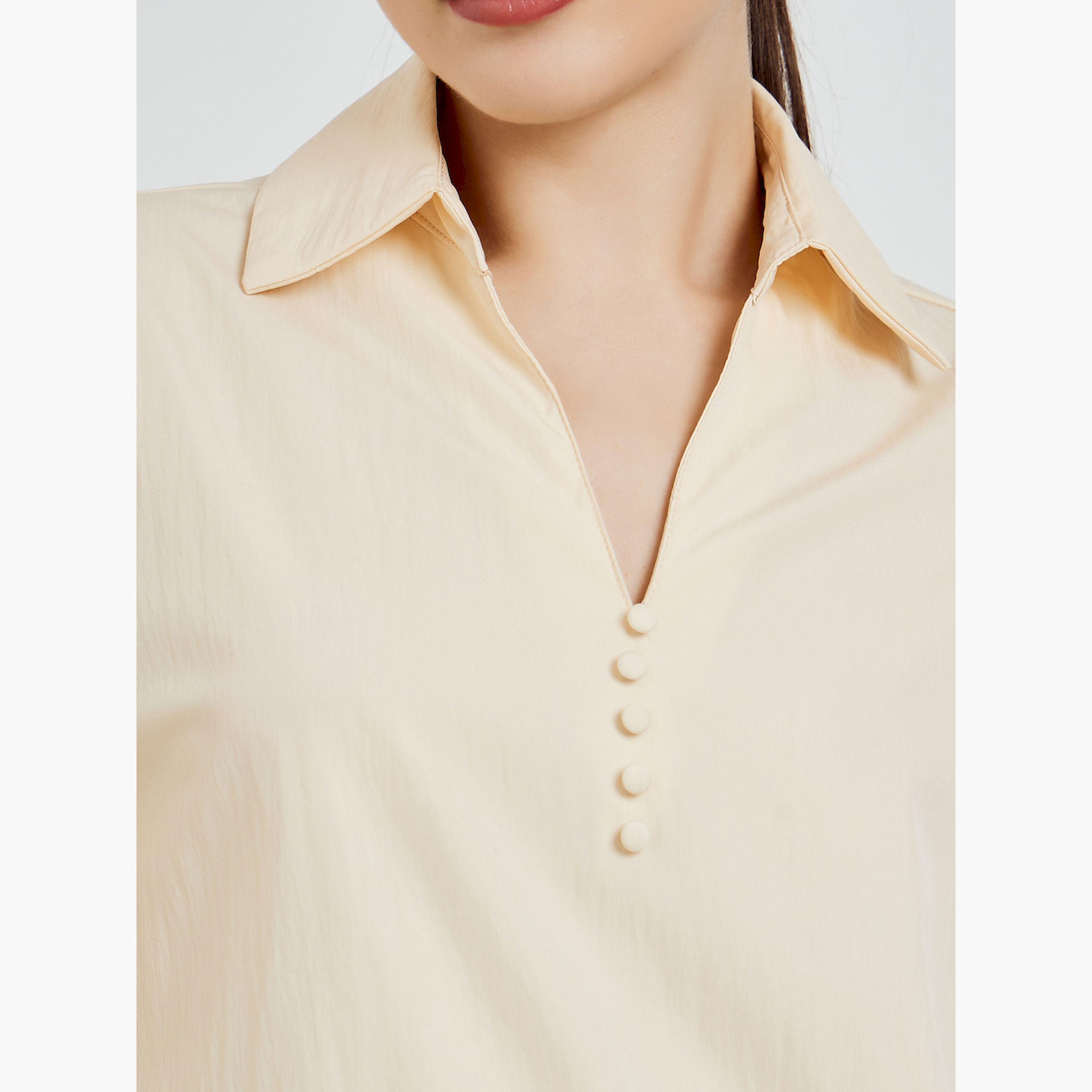 Styli Yellow Lace Trimmed Cuff Blouse-women-clothing-shirtsandblouses-blouses-image-5