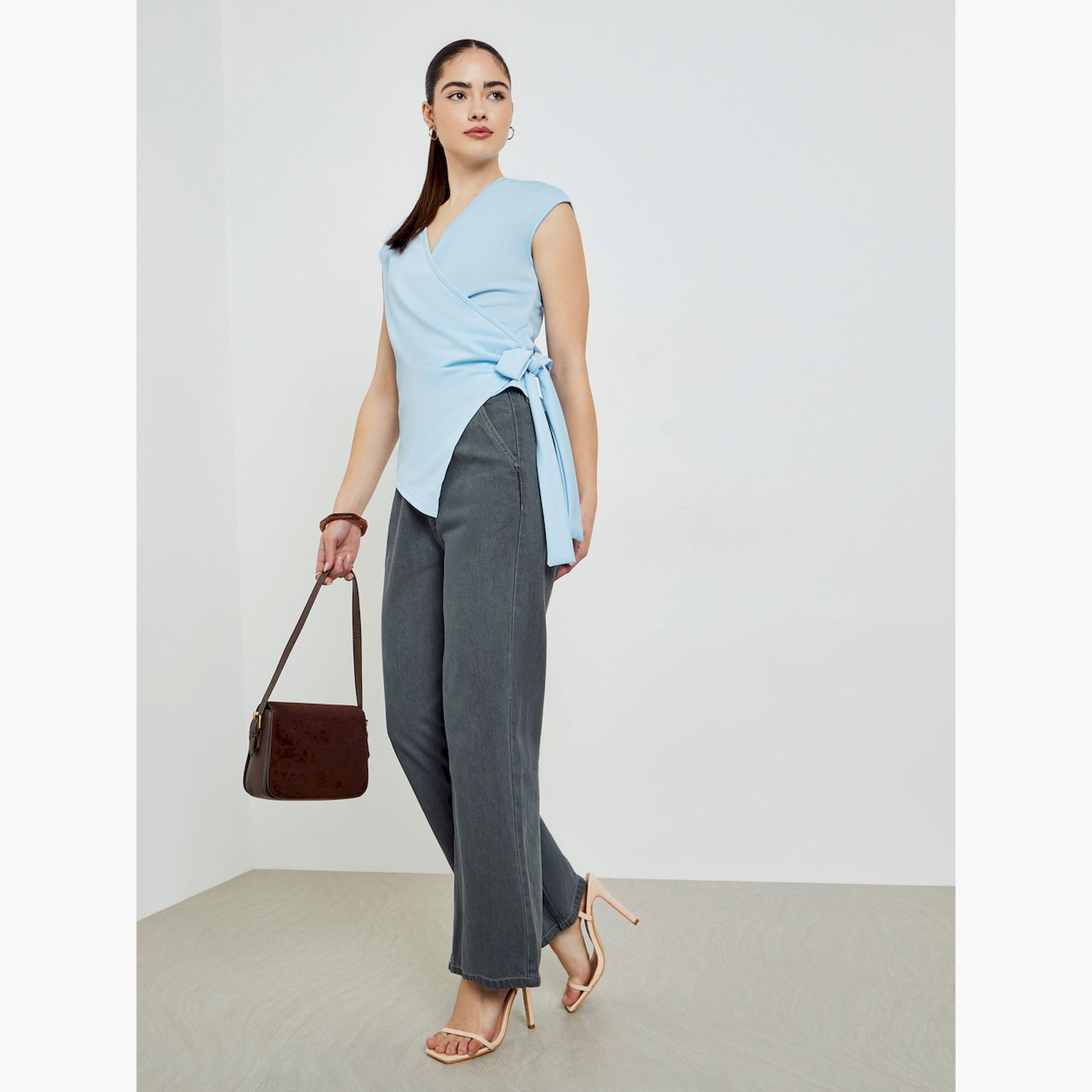 Styli Blue Sleeveless Tie-Waist Wrap Top-women-clothing-shirtsandblouses-blouses-image-2