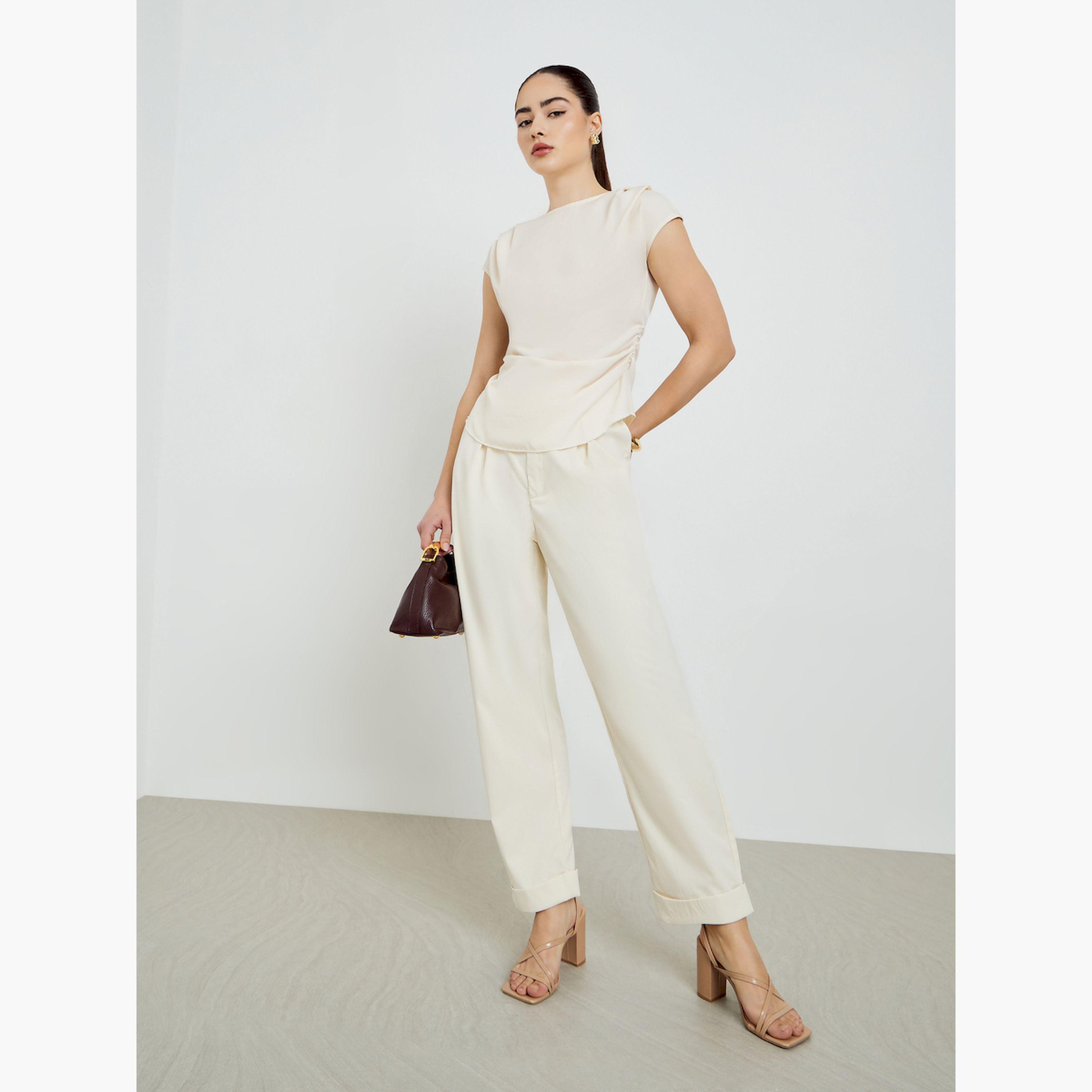 Styli Beige Pleated Sleeveless Blouse-women-clothing-shirtsandblouses-blouses-image-2