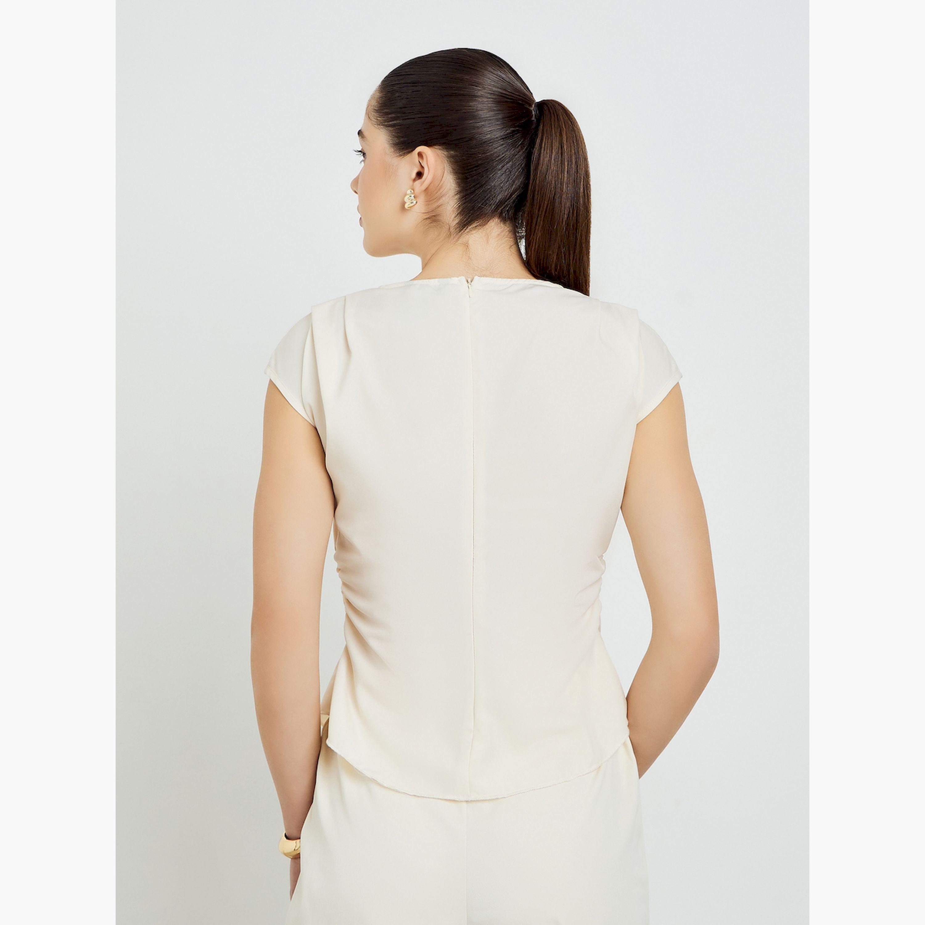 Styli Beige Pleated Sleeveless Blouse-women-clothing-shirtsandblouses-blouses-image-4