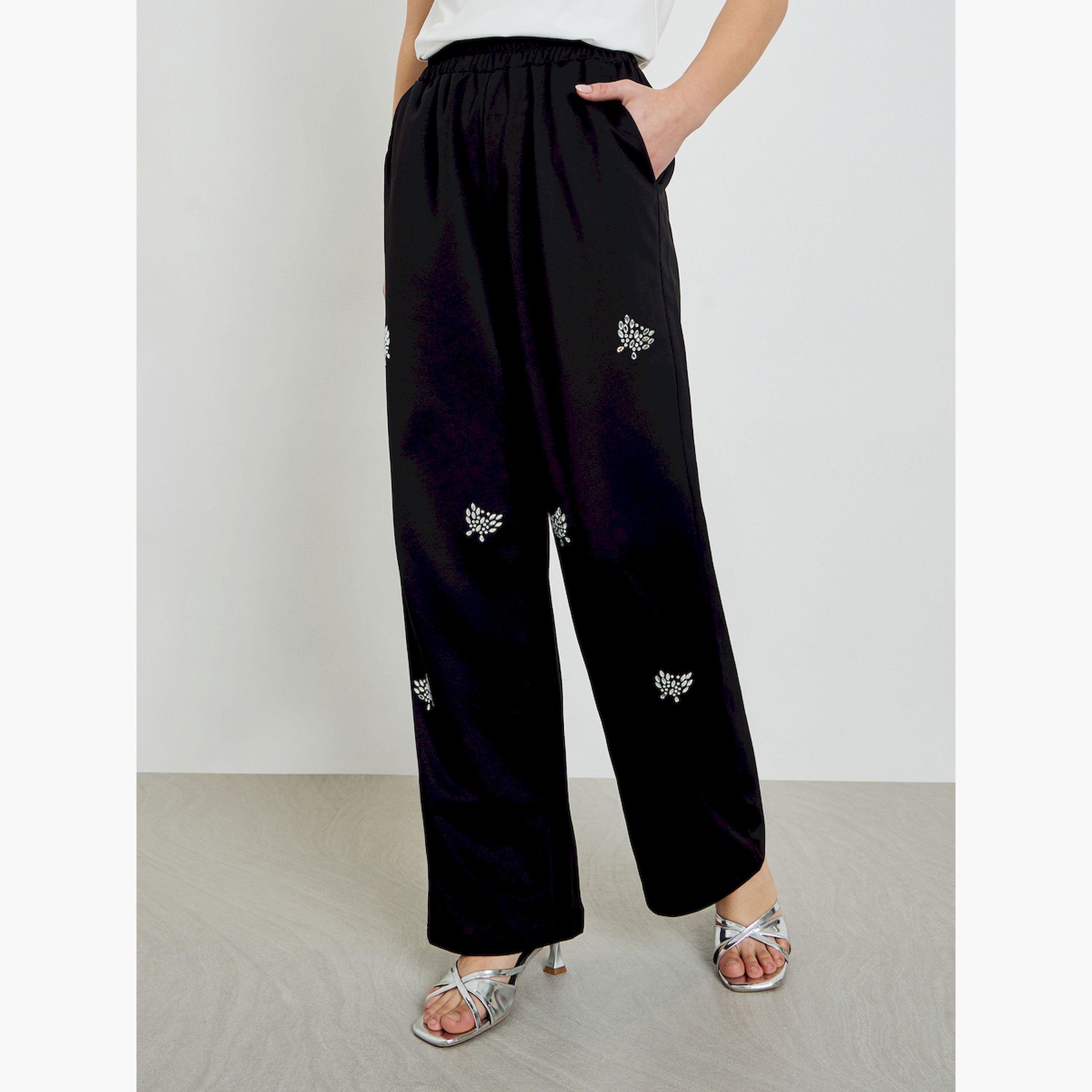 جوغر بقصة سائبة منمق بحجر الراين مع جيوب-women-clothing-bottoms-joggers-image-1
