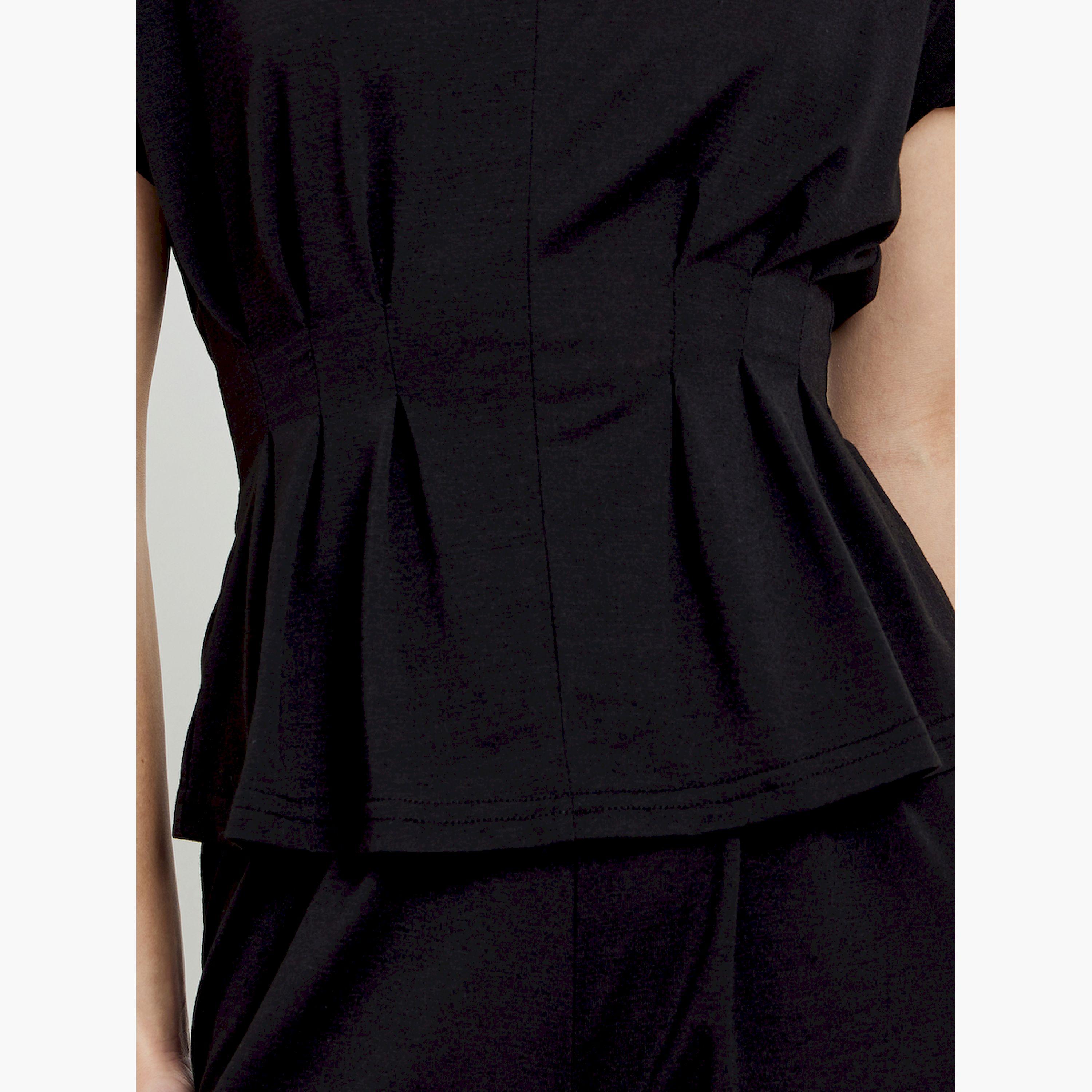 طقم منسق من بنطال وبلوزة بخصر بكسرات-women-clothing-coordsets-image-3