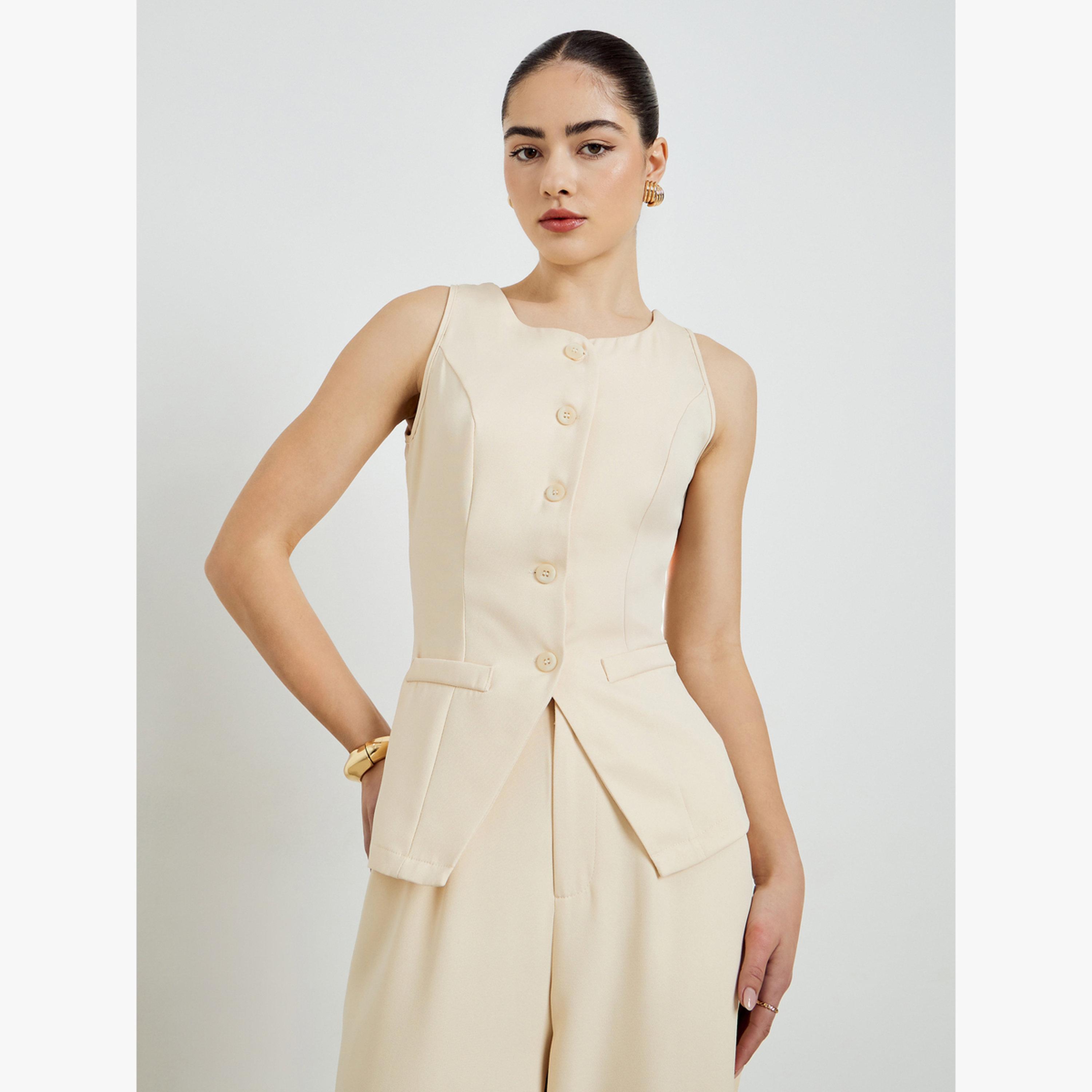 طقم منسق من صدرية بأزرار وبنطال بأرجل واسعة-women-clothing-coordsets-image-2
